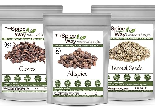 The Spice Way Allspice Entero 4 oz, clavo entero 4 oz y semillas de hinojo 8 oz