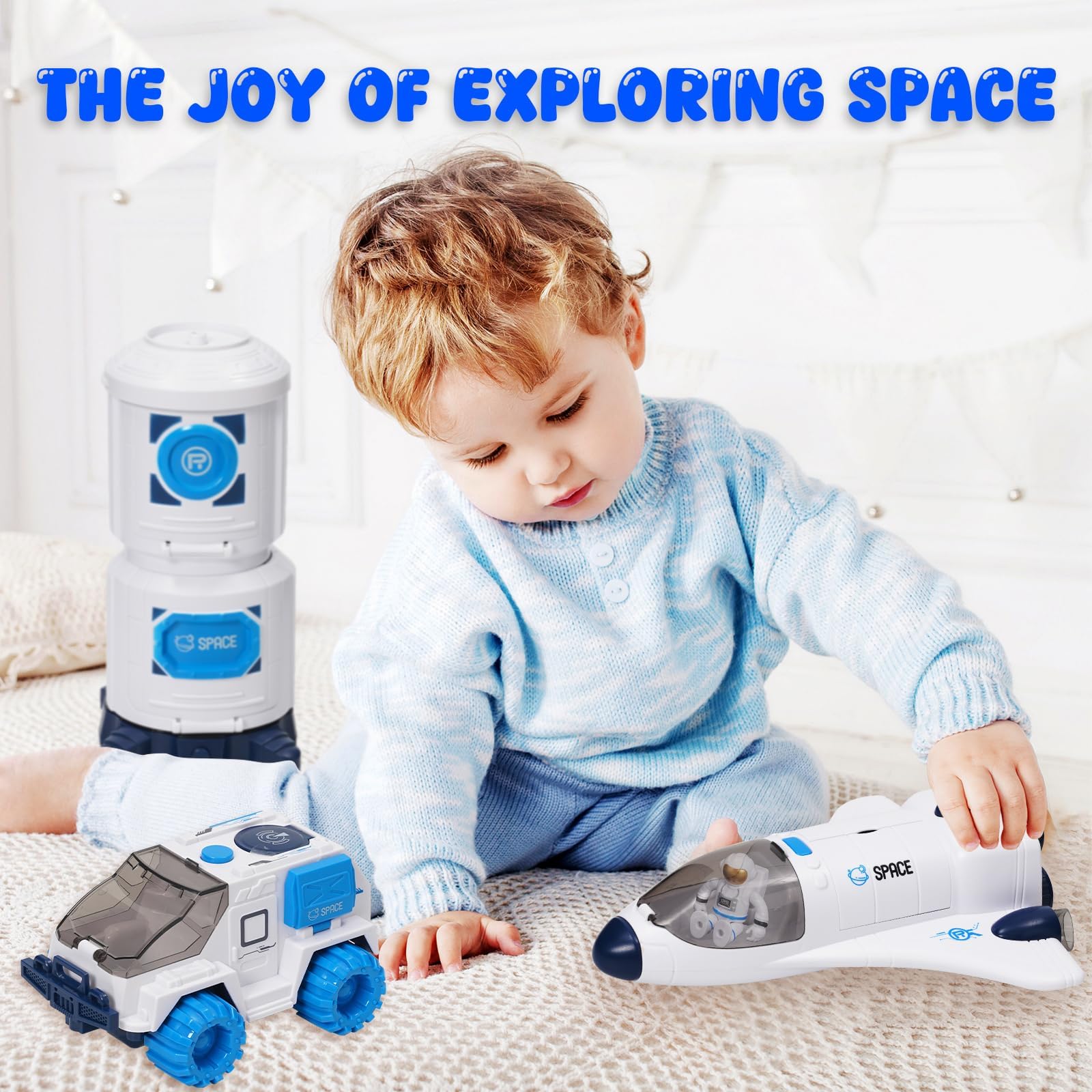 Jouet de navette spatiale pour enfants, jouet de vaisseau spatial avec effets lumineux et sonores, jouet spatial avec station spatiale, navette spatiale, rove spatiale et astronautes