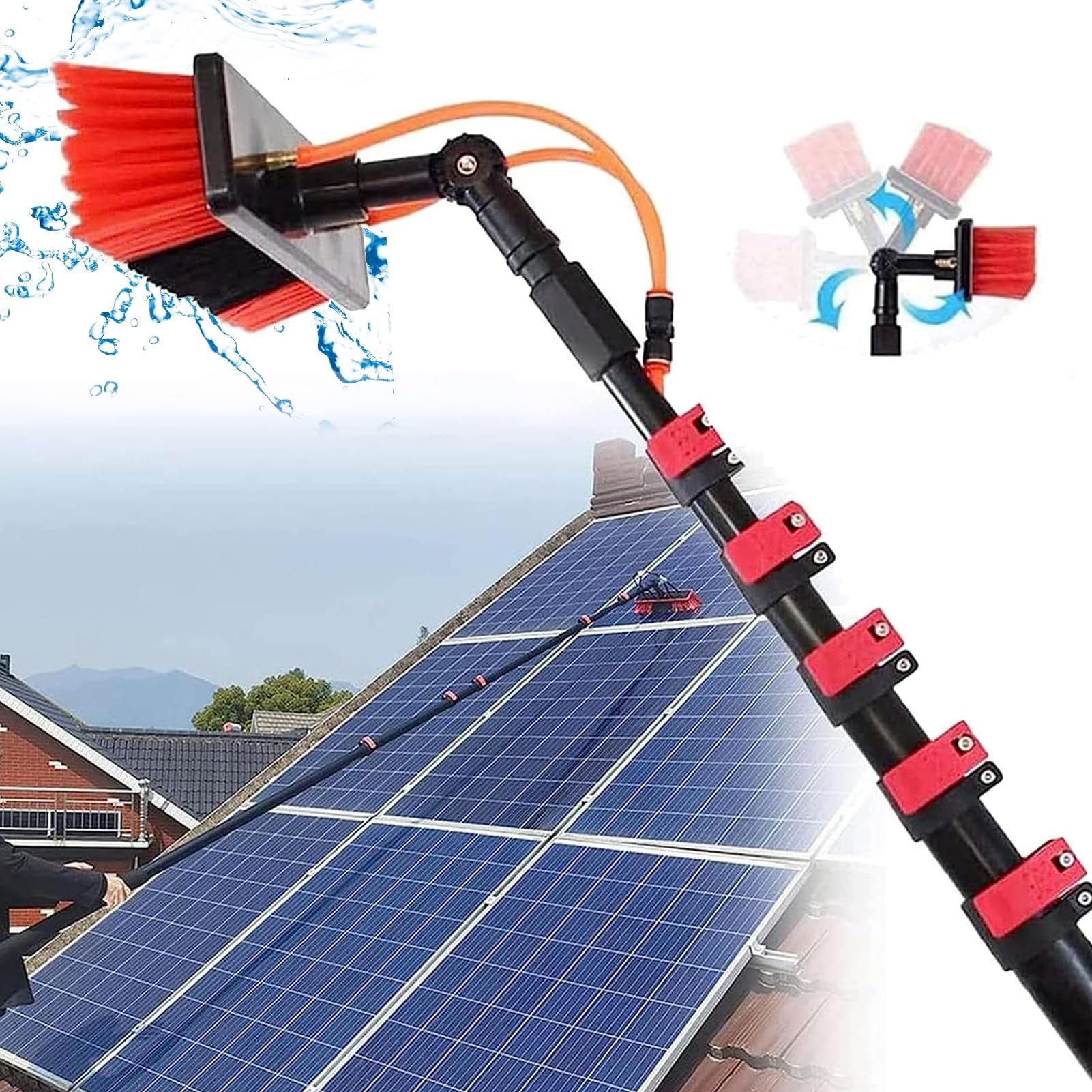 YHKJLYH Solar Panel Cleaning Brush for Photovoltaic Panels Telescopic Window Cleaner Equipment for 3.69.2m Poles (35cm Brush Head)