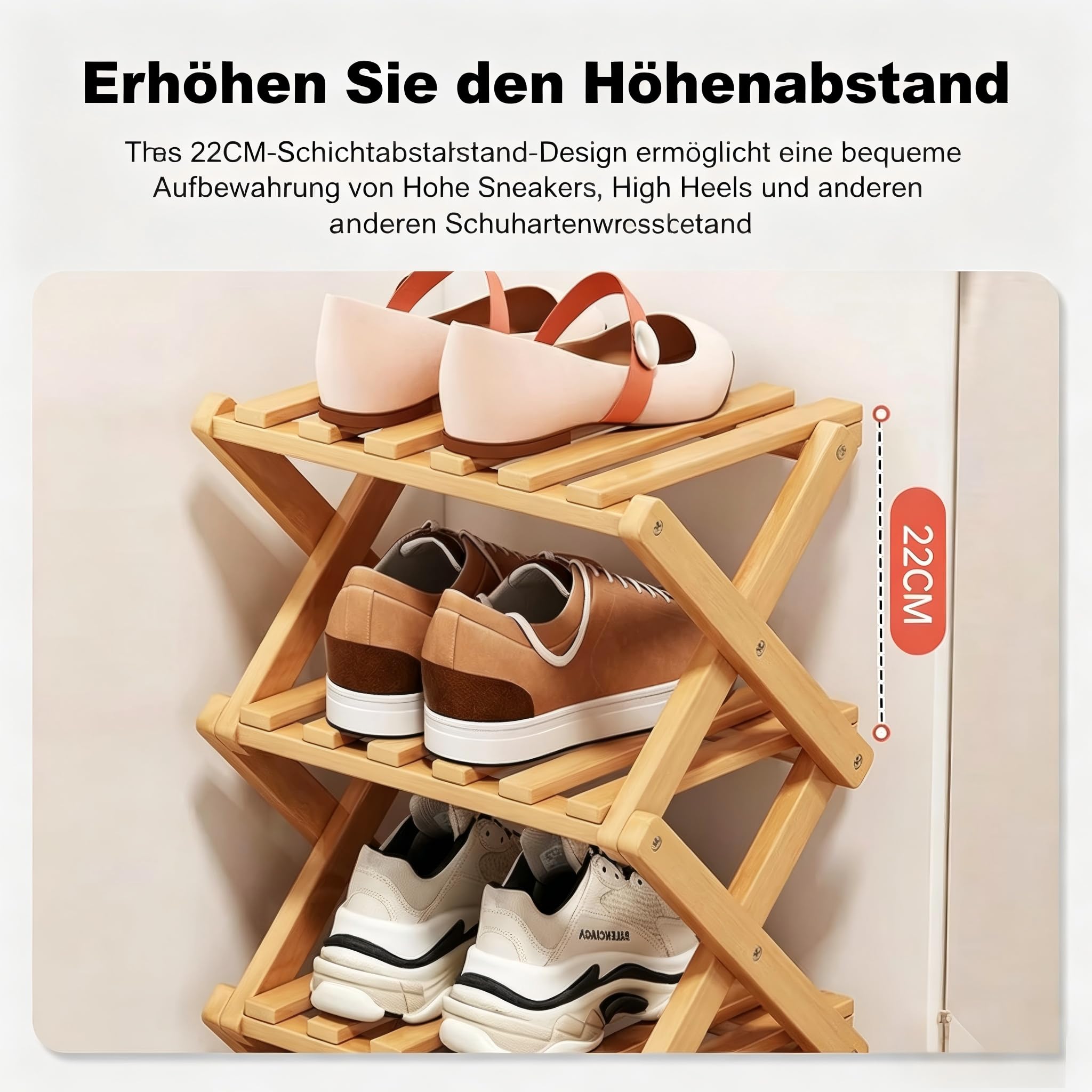 Schuhregal Platzsparend, Faltbares Schuhregal, 4 Ebenen, tragbar, ohne Installation, Schuhorganizer für Korridore, Wohnzimmer, Ecke und kleine Räume, Holzfarbe