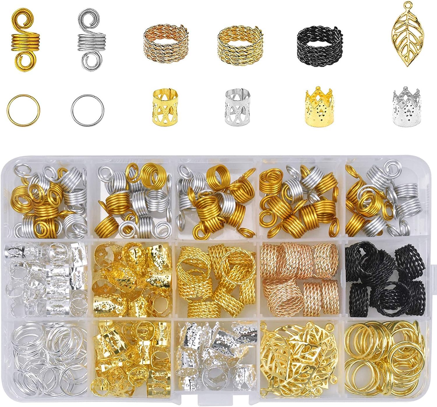 HEXXEE Amzboen 200 Pcs Braids Decorations,Loc Hair Jewelry for Braids, Metal Gold and Silver Hair Charms for Women, Hair Beads Rings Cuffs Dreadlocks Accessories Decoration