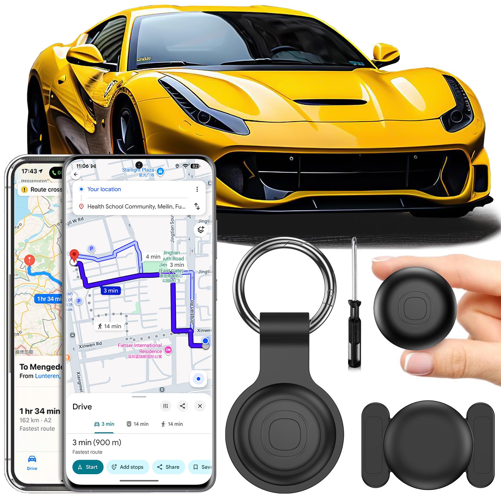 GPS Tracker per Auto, 2026 Nuovo Air Tracker Android e IOS Senza Abbonamento, Magnetico Gps Tracker, IP68 Impermeabile Auto Localizzatore Copertura Globale In Tempo Reale Tracciare Dual System
