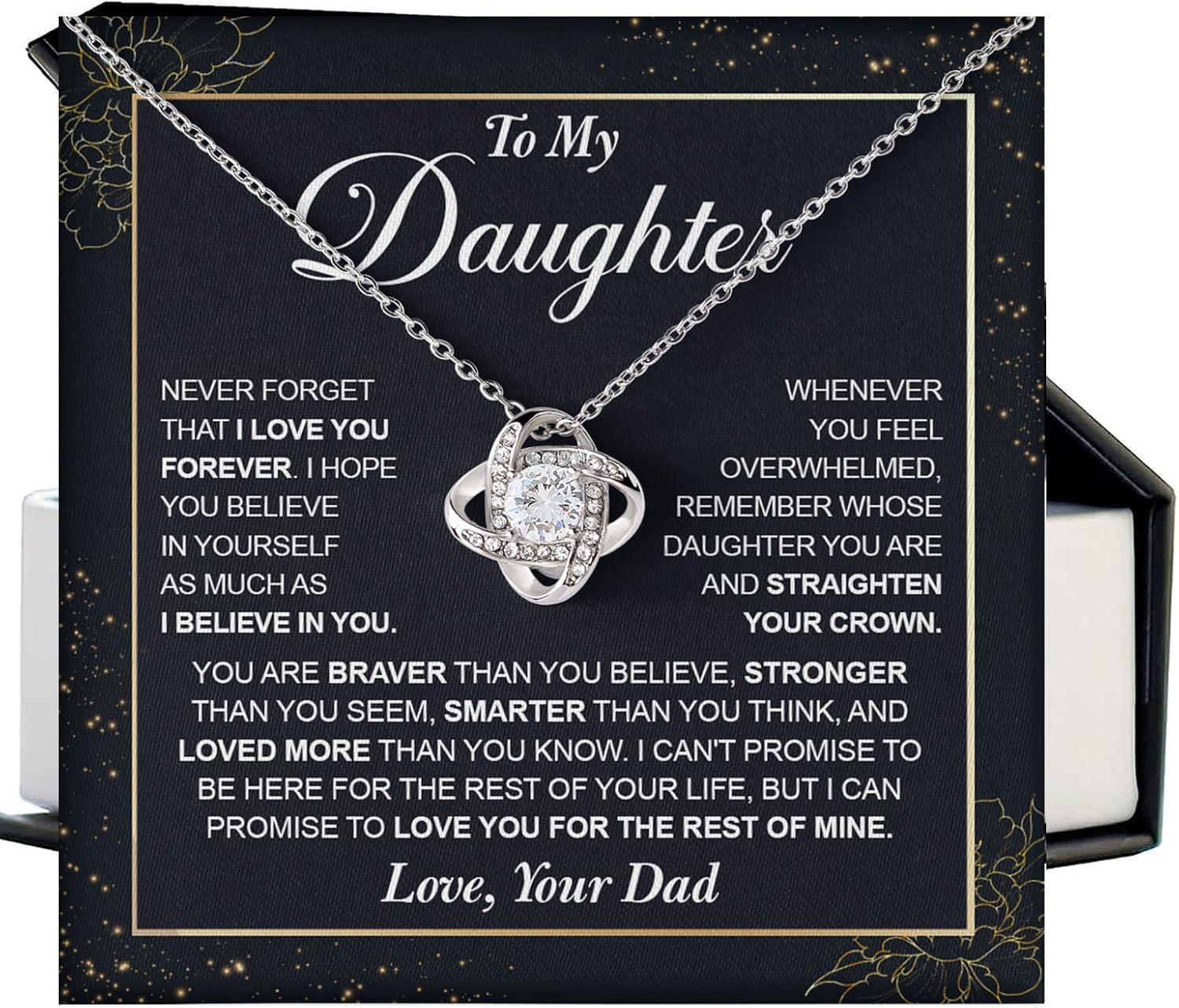 To My Daughter Necklace From Dad Or Mom With Heartfelt Message & Elegant Box - Valentines, Mother's Day Gifts, Jewelry Gift For Daughter From Mother Or Father On Birthday, Graduation & More