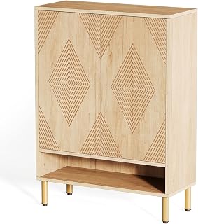 Tribesigns Shoe Cabinet with 2 Doors, 73 x 35 x 115 cm, Shoe Cabinet with Golden Metal Frame, Narrow 6 Storey Shoe Rack for 25 Pairs Shoe Racks for Entrance, Hallway Cabinet, Living Room