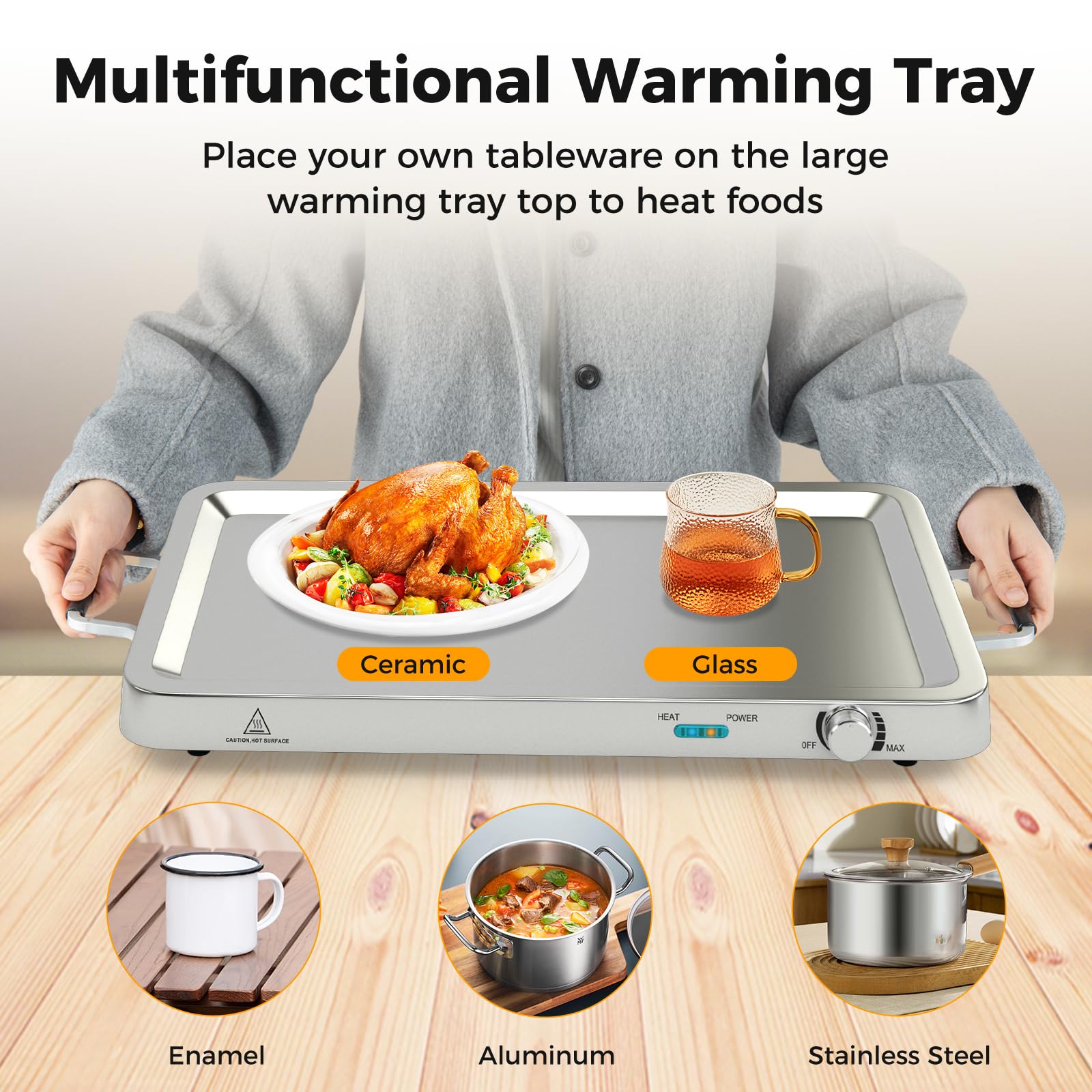 SOARS Scaldavivande Elettrico per Buffet 9L 450 W, Vassoio Scalda Vivande in Acciaio Inox con 3 Contenitori & Coperchi, Borsa, Temperatura 50-150℃, per Feste, Matrimoni, Ristoranti
