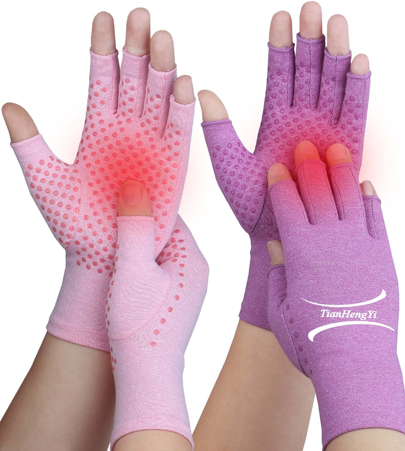 2 pares de guantes de artritis para mujeres y hombres, guantes de compresión sin dedos para dolor de manos, túnel carpiano, puntos antideslizantes