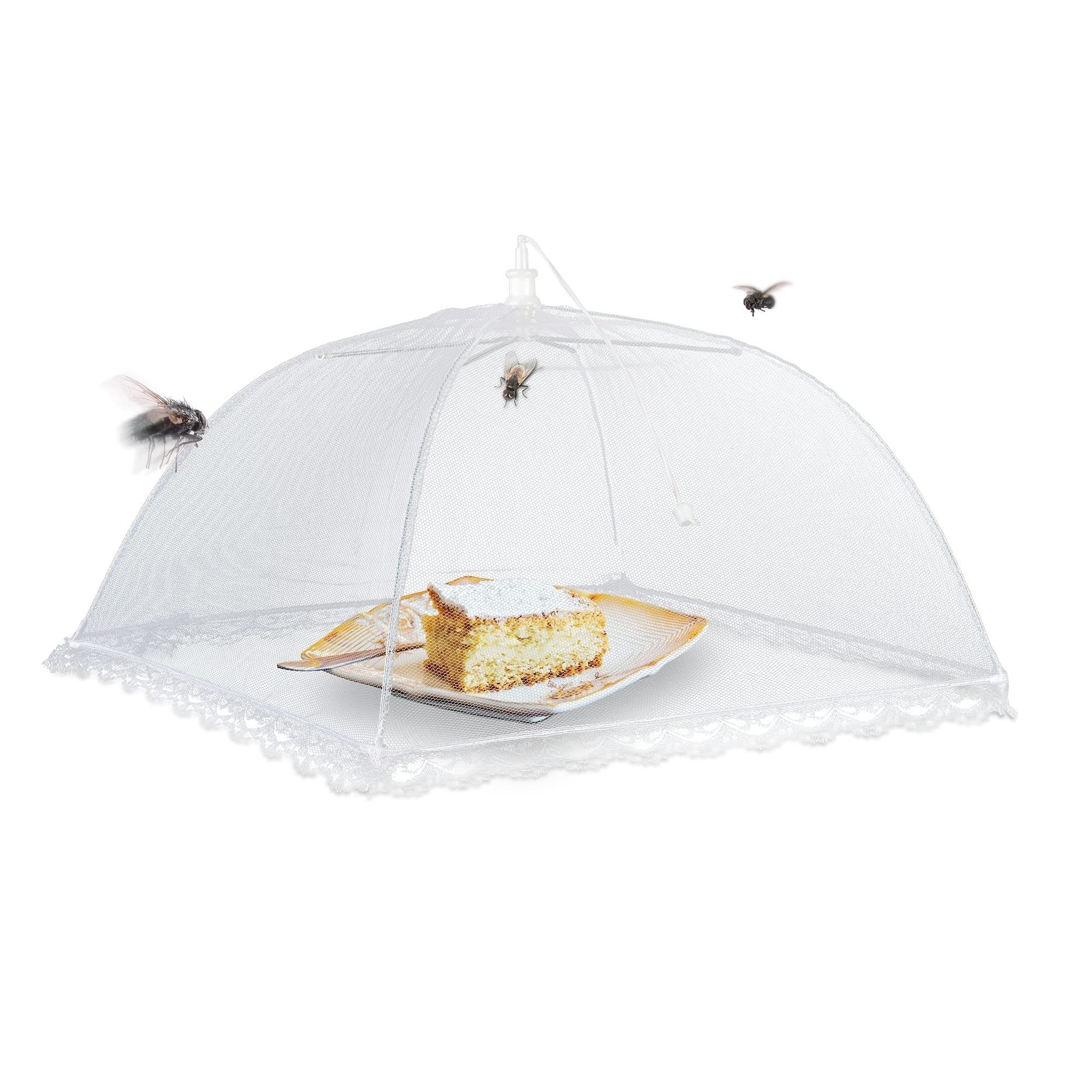 Gardigo® Osłona na muchy jak u babci, zestaw 3 sztuk, klasyczna ochrona przed owadami, kolor biały, osłona przeciw muchom i muszkom owocowym, na ciasto, na owoce, na imprezę ogrodową, bufet, żywność | Klasyczna ochrona ciast, misek na owoce, bufetów. Idea