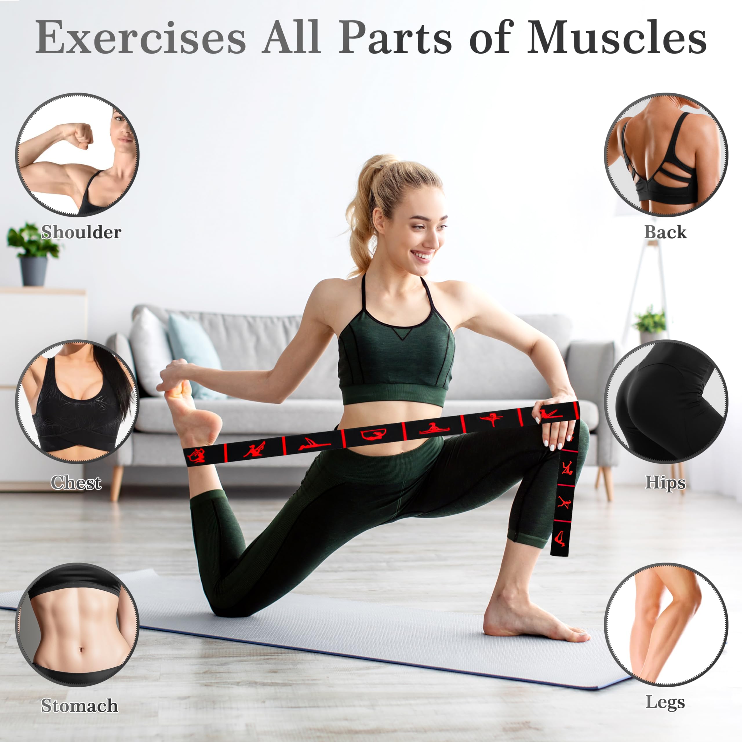Fascia Yoga Elastico Fasce di Resistenza con 12 Fisso Loop Fascia, Elastica Fitness Cinghia di Yoga per Pilates, Fitness, Stretching, Allenamento, Danza