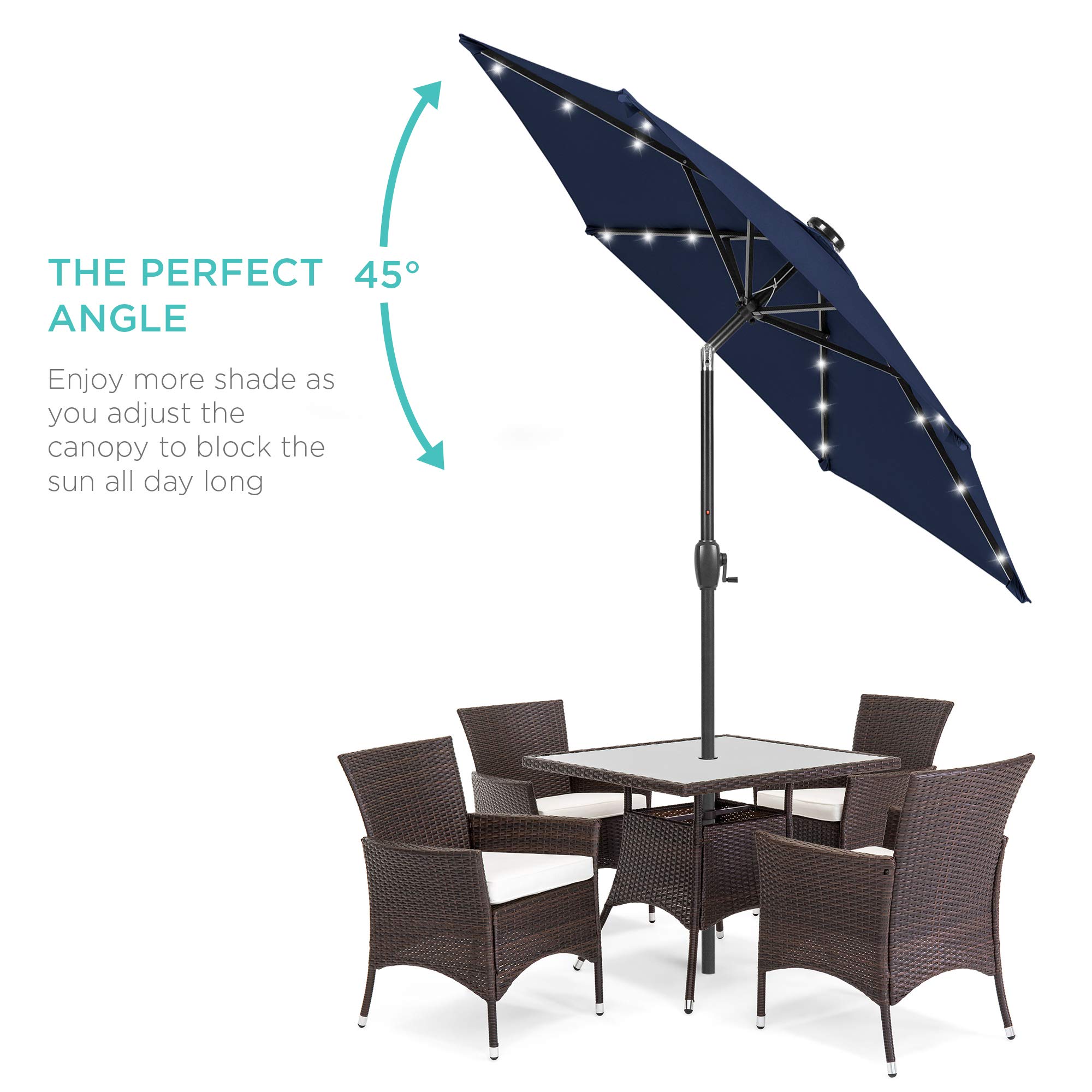 Best Choice Products 7.5ft Outdoor Solar Market Table Patio Umbrella for Deck, Pool w/Tilt, Crank, LED Lights - Navy Blue