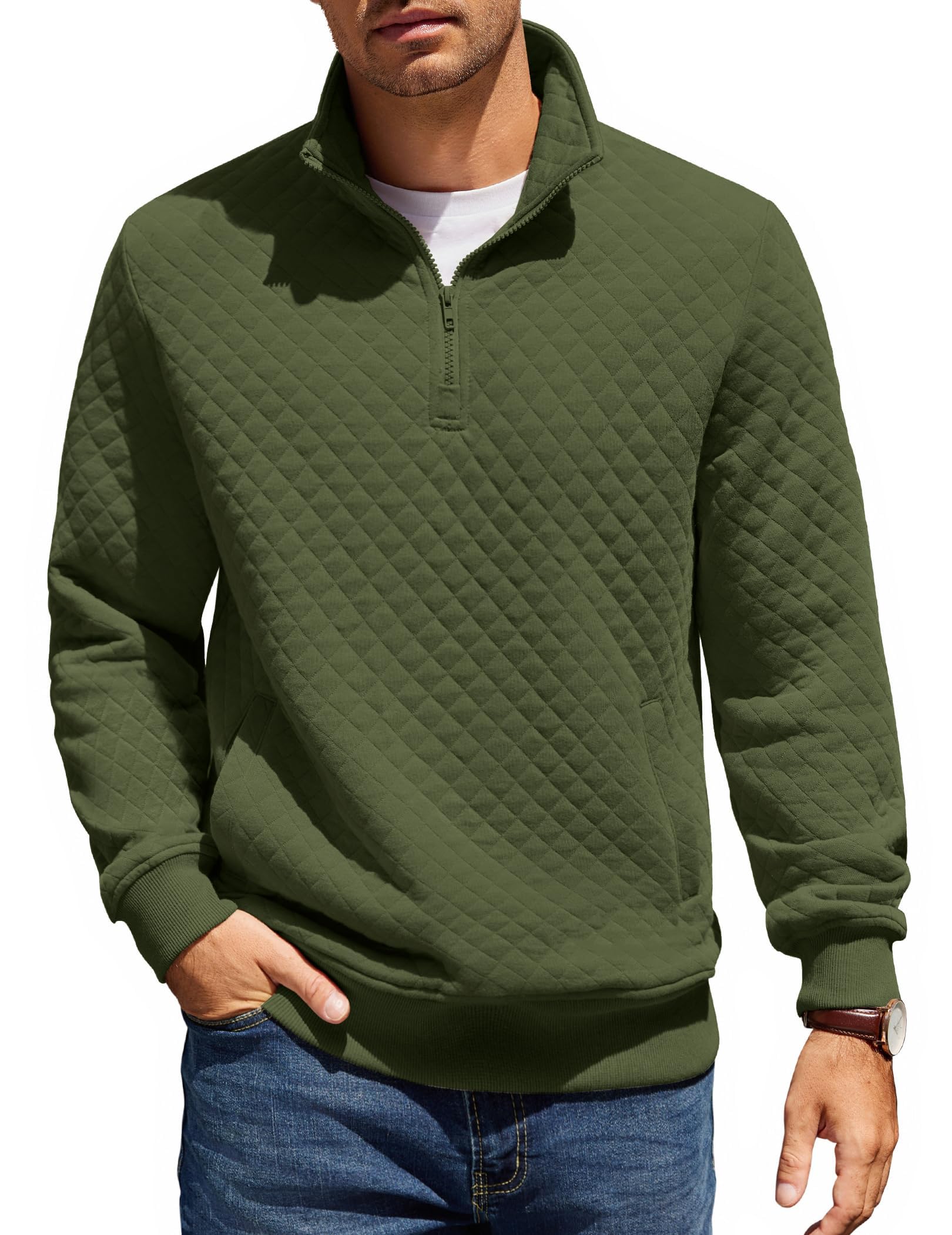 COOFANDY Mens Quarter Zip Pullover Sweatshirt Casual Mock Neck Sweater 2026 | Long Sleeve…