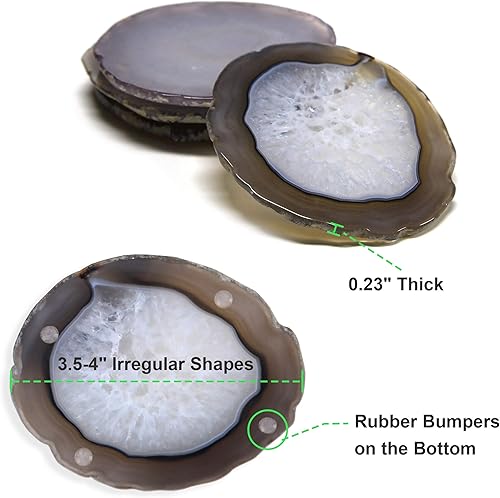 Miniatura 4 de Juego de 4 posavasos de ágata natural para bebidas, juego de 4 posavasos de piedra preciosa para mesa de café, decoración de ágata de 3.5-4 pulgadas