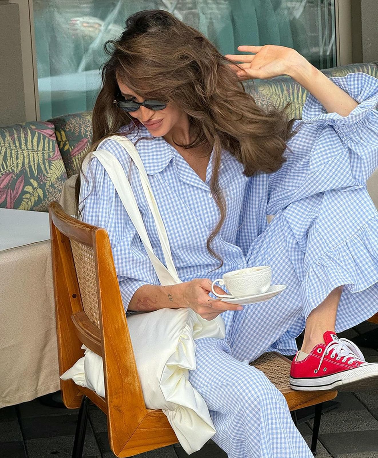 Pigiama da Donna Set di Abbigliamento Casa Donna, Comodo E Casual, può Uscire, Maniche Lunghe Pantaloni Lunghi, Pigiami Semplici-Blu-m