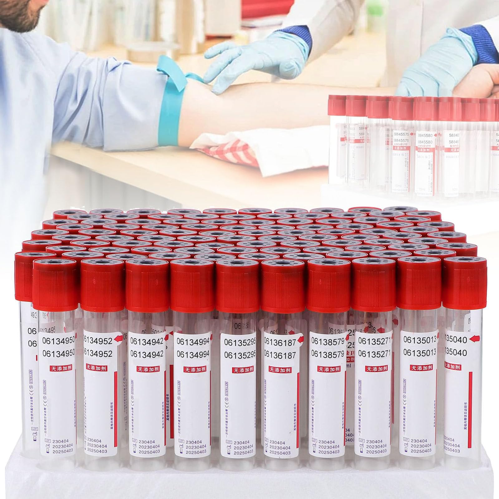 Plastikowe probówki do pobierania krwi PET, 100 szt. jednorazowych probówek próżniowych z zakrętkami, do laboratoryjnego pobierania próbek krwi