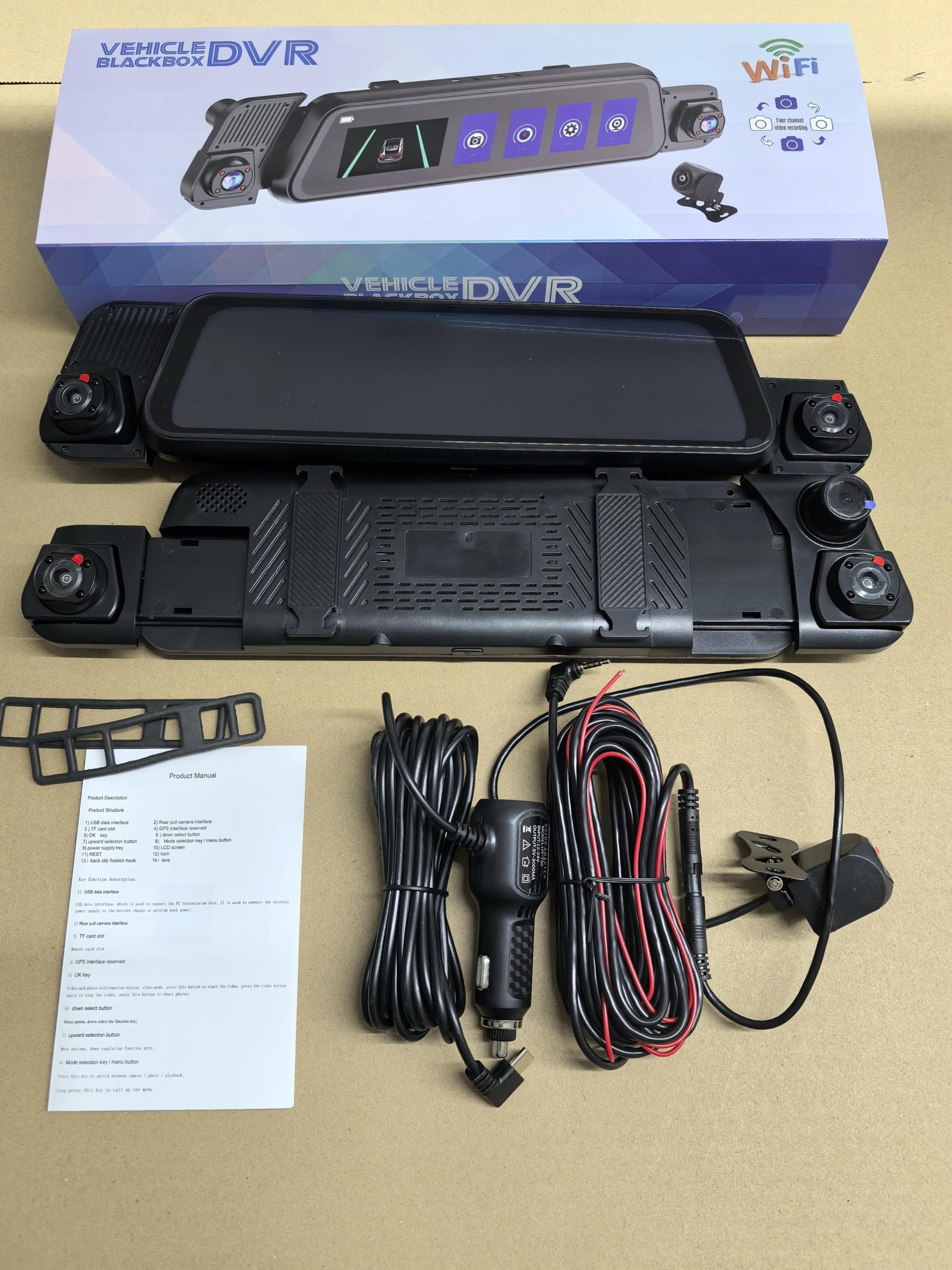 Dashcam per Specchietto Retrovisore 4.3" Full HD 1080P, Dual Lens Anteriore e Posteriore, Registrazione Loop, Telecamera Retromarcia, Supporto fino a 64GB, Facile Installazione, Visione Notturna