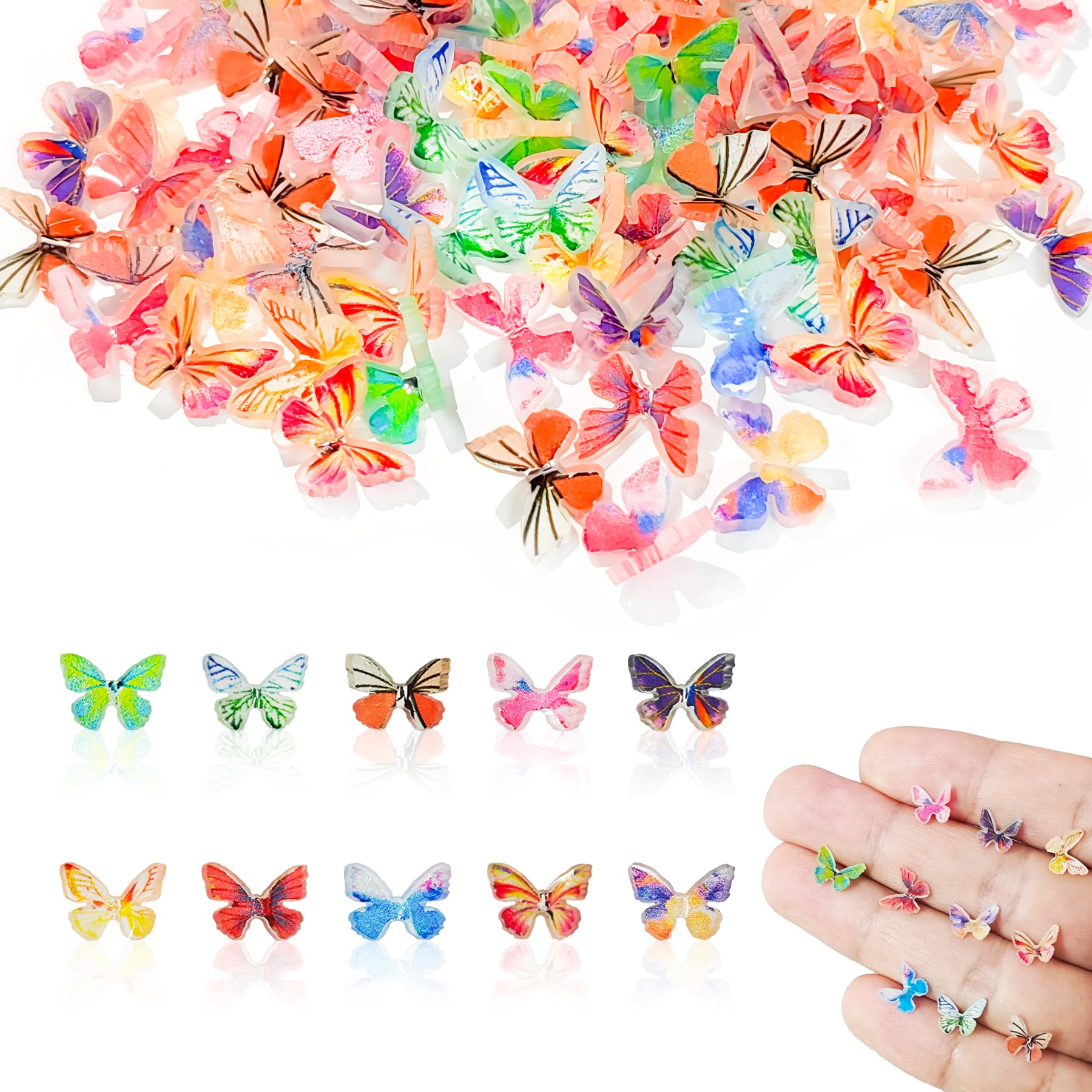 100 Pcs Micro Resin Butterflies for Crafts Dollhouse DIY Fairy Garden 10 Styles Mini Tiny Butterflies Micro Landscaping Resin Decoration Nail Charms