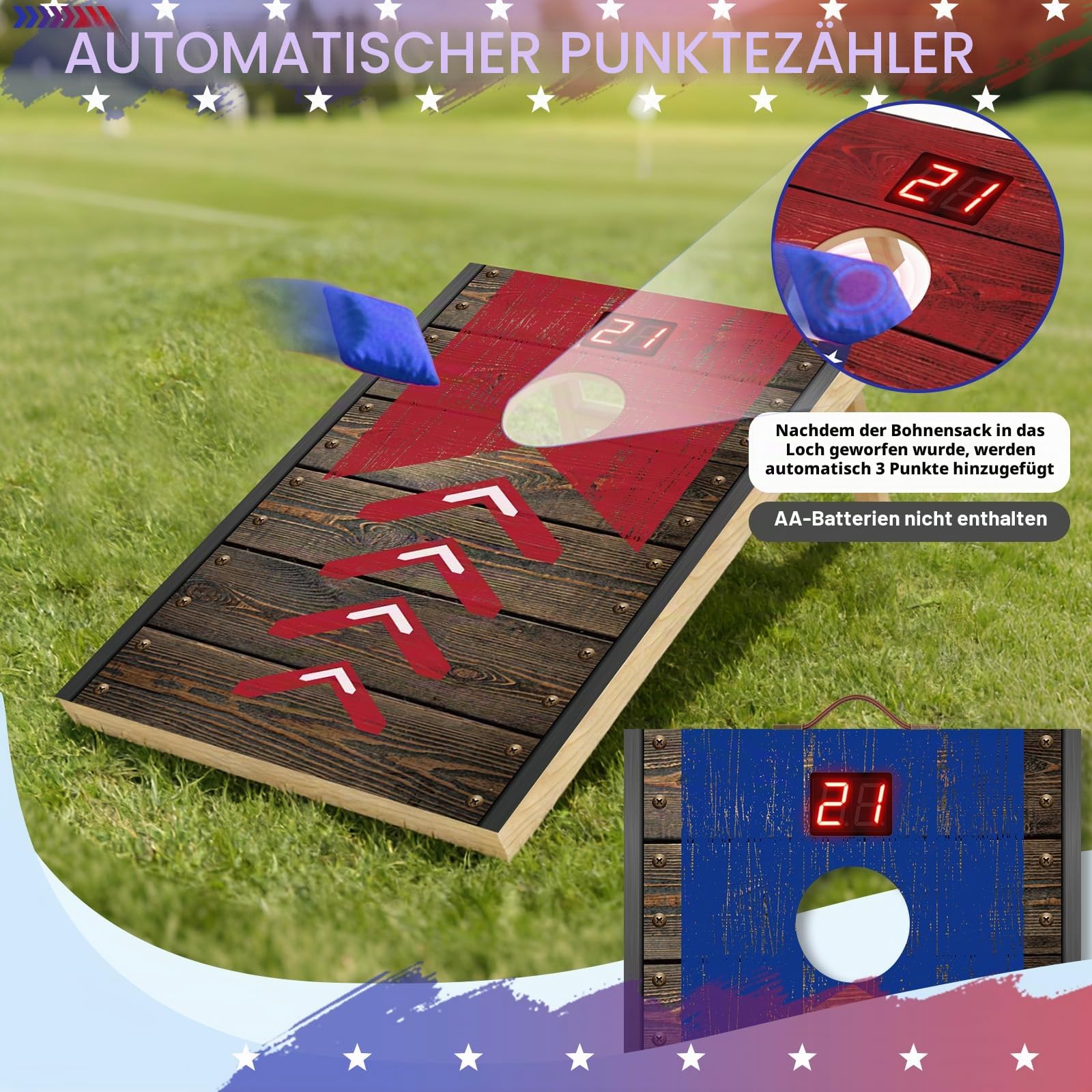 Verbessert 90 x 60 cm Faltbar Cornhole Spiel Outdoor Cornhole Säckchen mit mit Punktesystem,Bohnensäcke & Tragetasche für Hinterhof, Rasen, Strand 2-in-1 Camping Outdoor Spiel Set