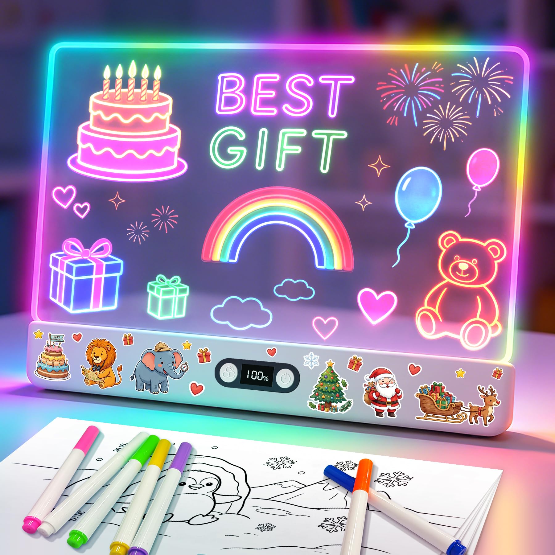 seenlast Lavagna LED luminosa portatile per bambini, tavoletta da disegno con 8 colori e 3 modalità di illuminazione, giocattolo creativo per ragazze e ragazzi di 4-8 anni, regalo originale