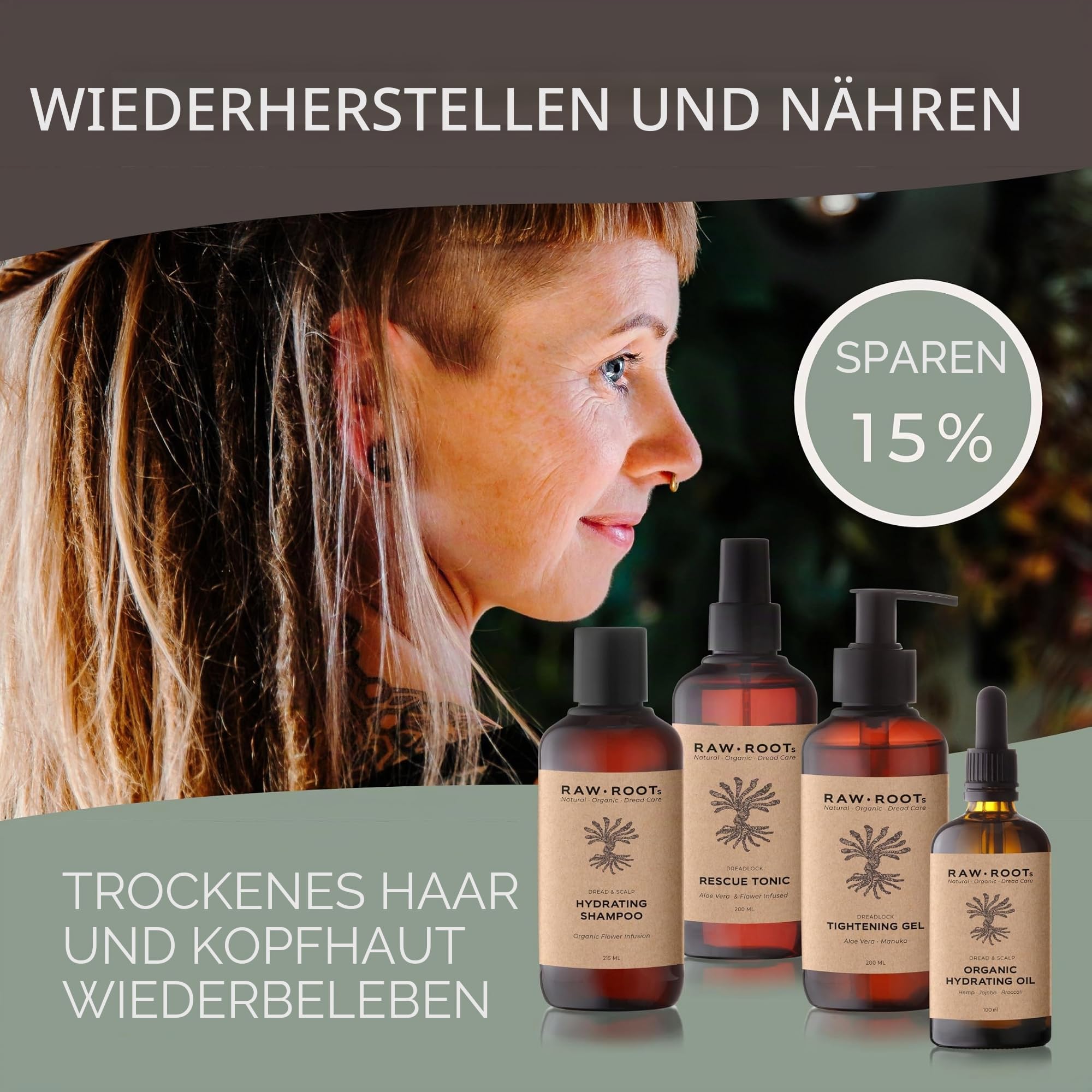 RAW ROOTs | Dreadlocks Exclusives Dry Locks & Scalp Care Kit | Das Ultimative Dreads Pflege Kit | Naturkosmetik Vegan Nachhaltig | Hydrating Oil & Shampoo Aloe Manuka Gel & Rescue Tonic