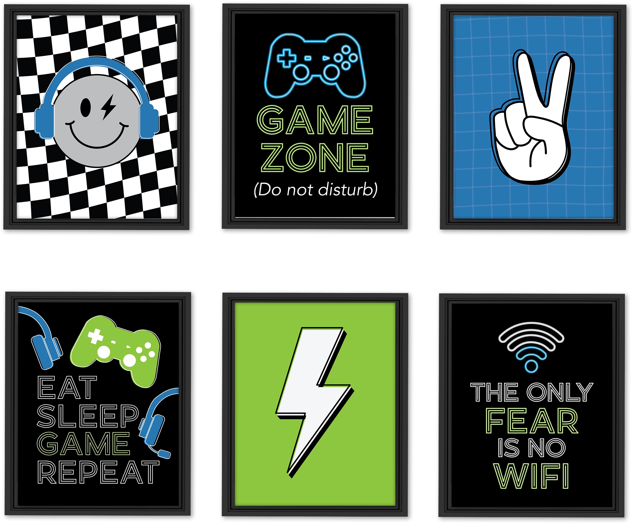 Hadley Designs 6 Retro Gaming Wall Decor - Gamer Room Decor for Boys, Gaming Pictures Wall Decors for Kids, Unframed Video Game Art for Boys Bedroom,