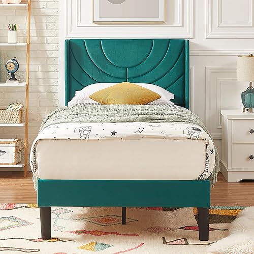 Miniatura 58 de VECELO Base de cama tamaño matrimonial tapizada con cabecera de tela, soporte de listones de madera, no necesita somier, base de colchón, color