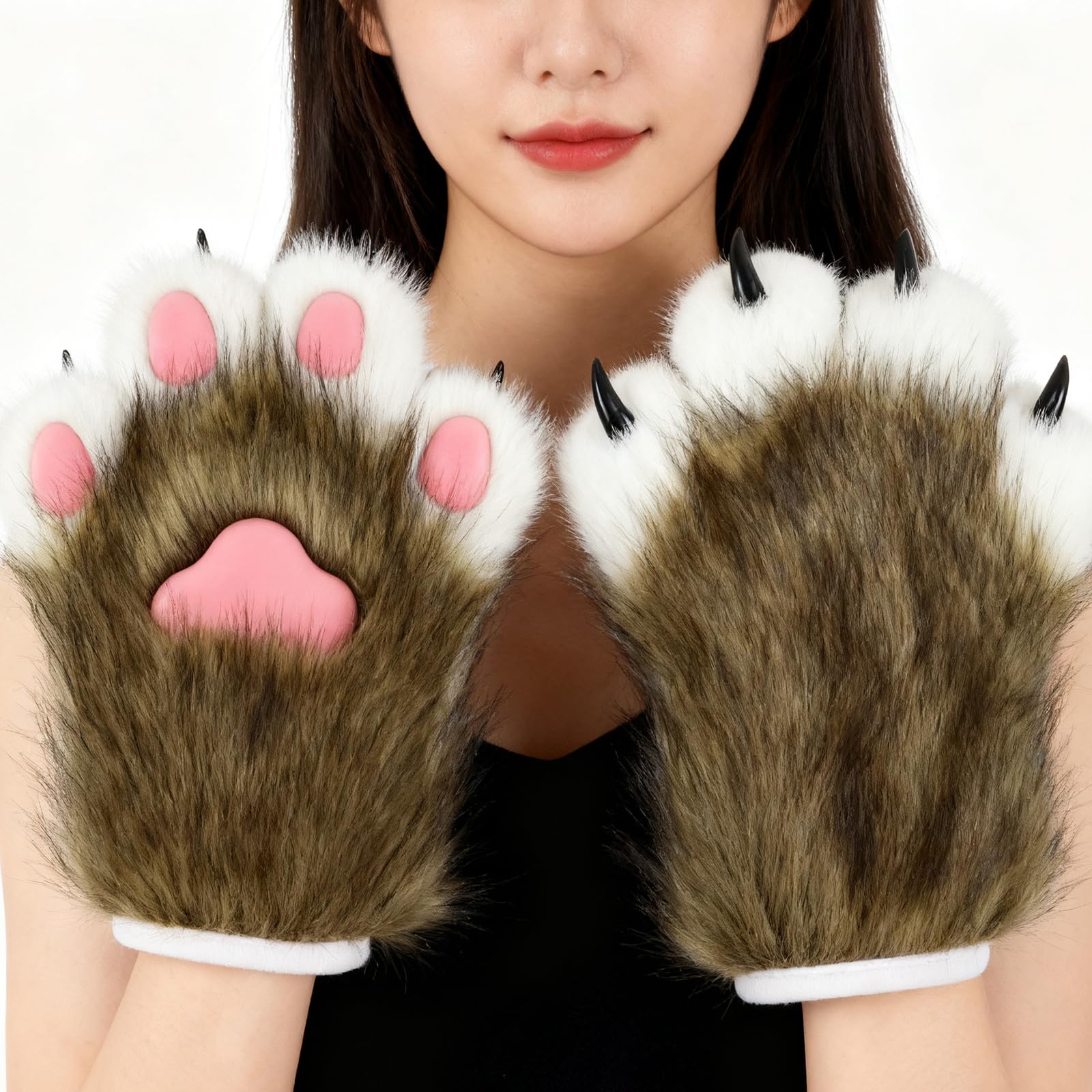 Guantes peludos de felpa con patas de gatos, guantes de patas de animales para eventos temáticos de vacaciones, disfraces para mujeres y niñas, accesorios de disfraces, guantes cálidos para niños