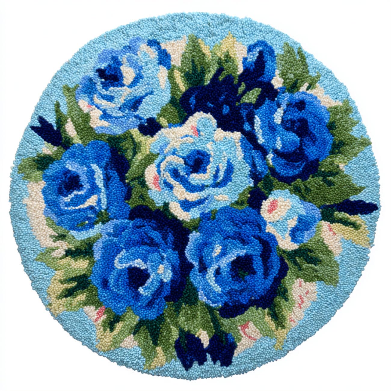 Kitquiver Rug Making Kit for Adults Blue Flowers DIY Rug Making Craft Kits with Yarn & Canvas and Crochet Needle Embroidery Decoration 50x50cm