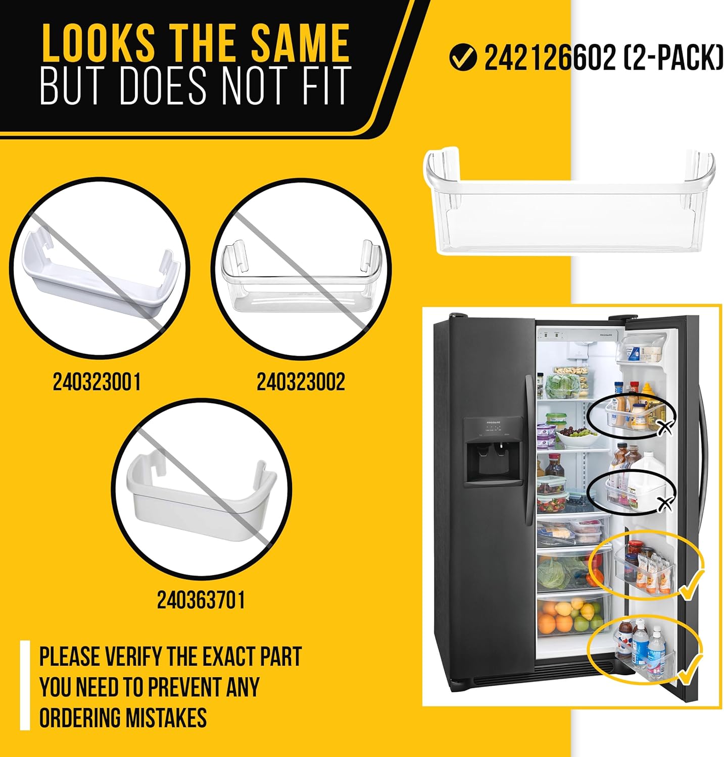 PartsBroz 242126602 Refrigerator Door Shelves Bottom Bin 2-Pack for Frigidaire Door Shelf Replacement Fridge Door Shelf Gallery LFSS2612TF0 LFSS2612TF4 FFSS2615TS0 FFSS2625TS0 FFSS2615TS5 FFSS2615TSO