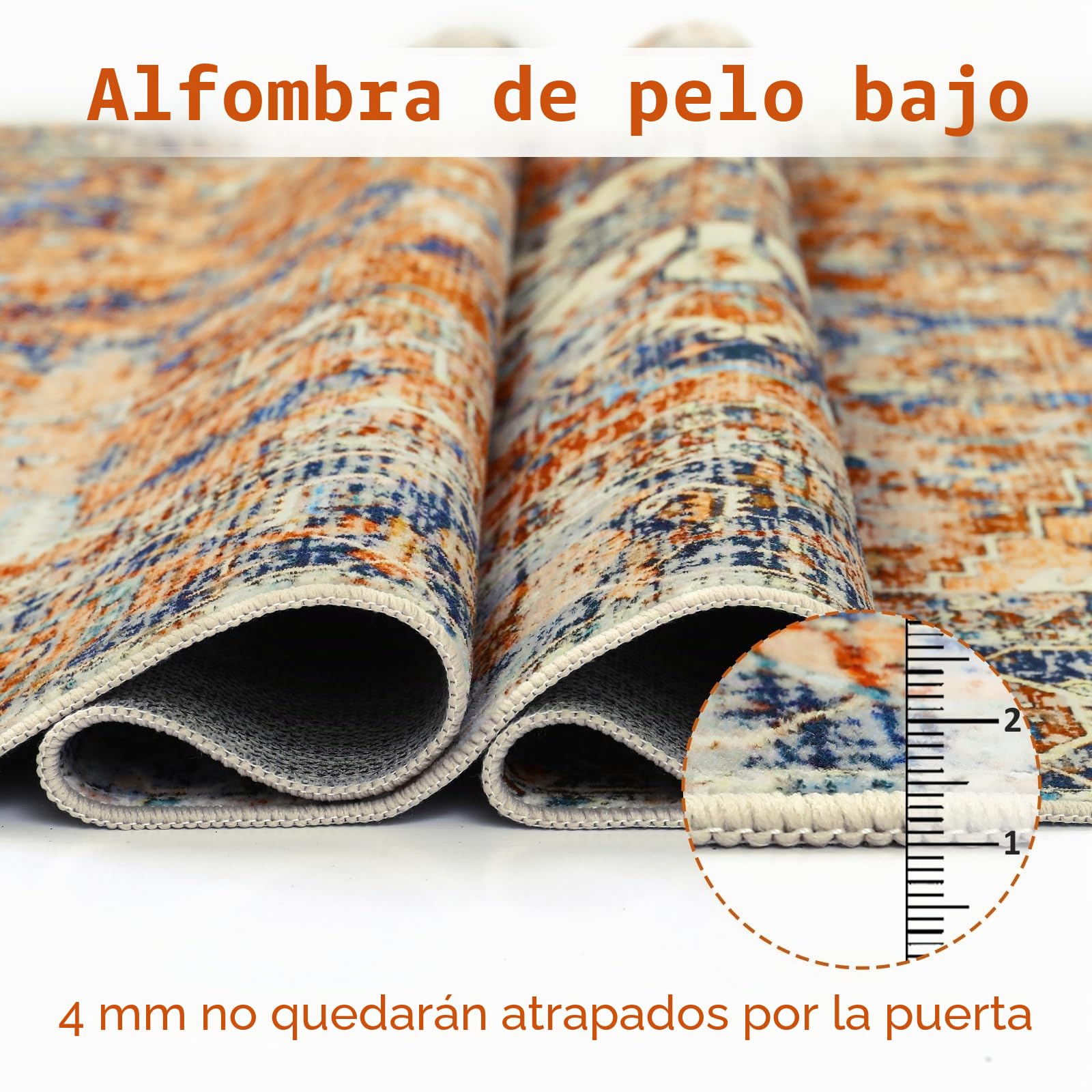 WONGS BEDDING Alfombra de salón, 140 x 200 cm, estilo bohemio, pelo corto, lavable, antideslizante, lana sintética, naranja