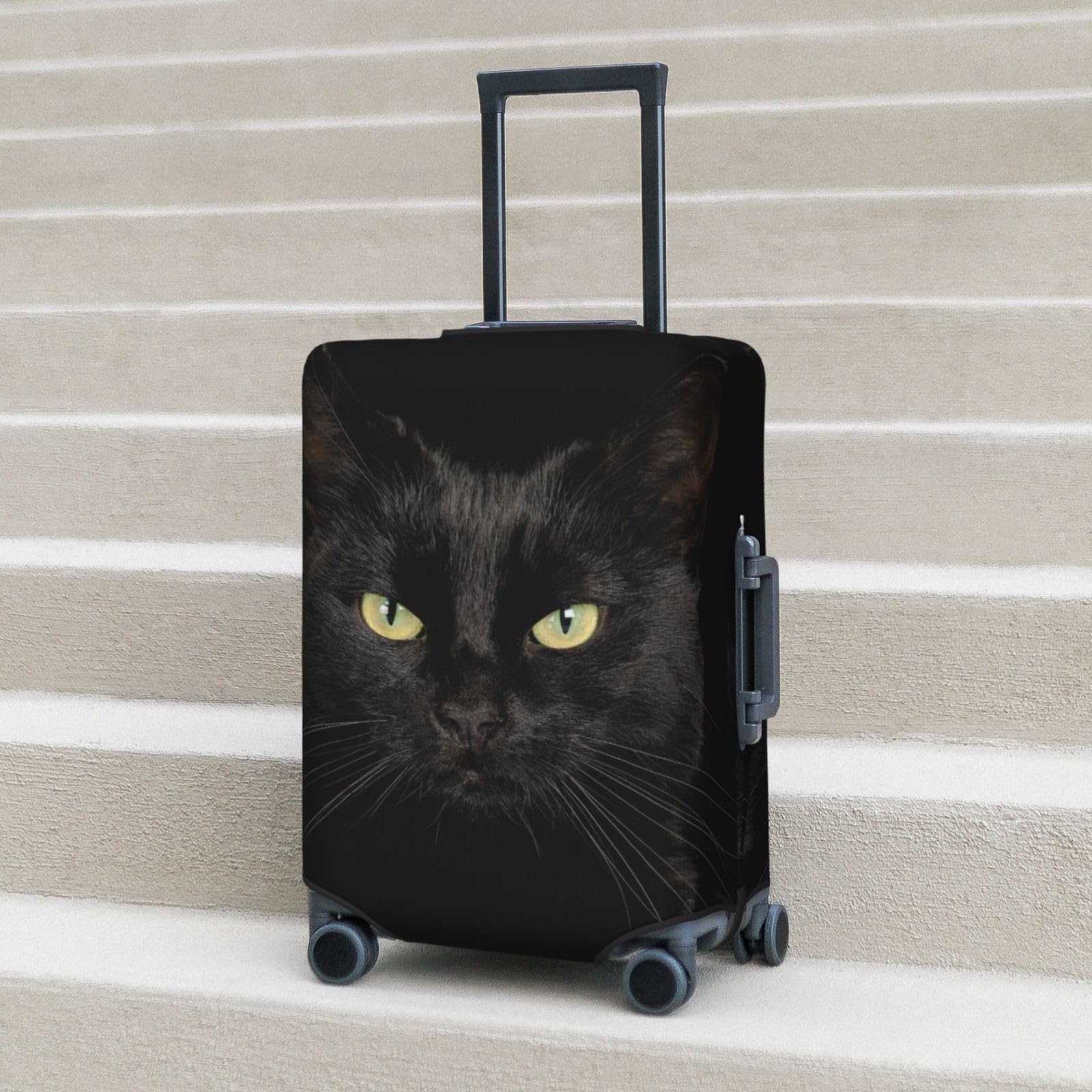 Cool Black Cat con gli occhi verdi copertura per bagagli elastico lavabile elasticizzato valigia da viaggio protezione antigraffio per bambini e adulti, Gatto, M, Per uso