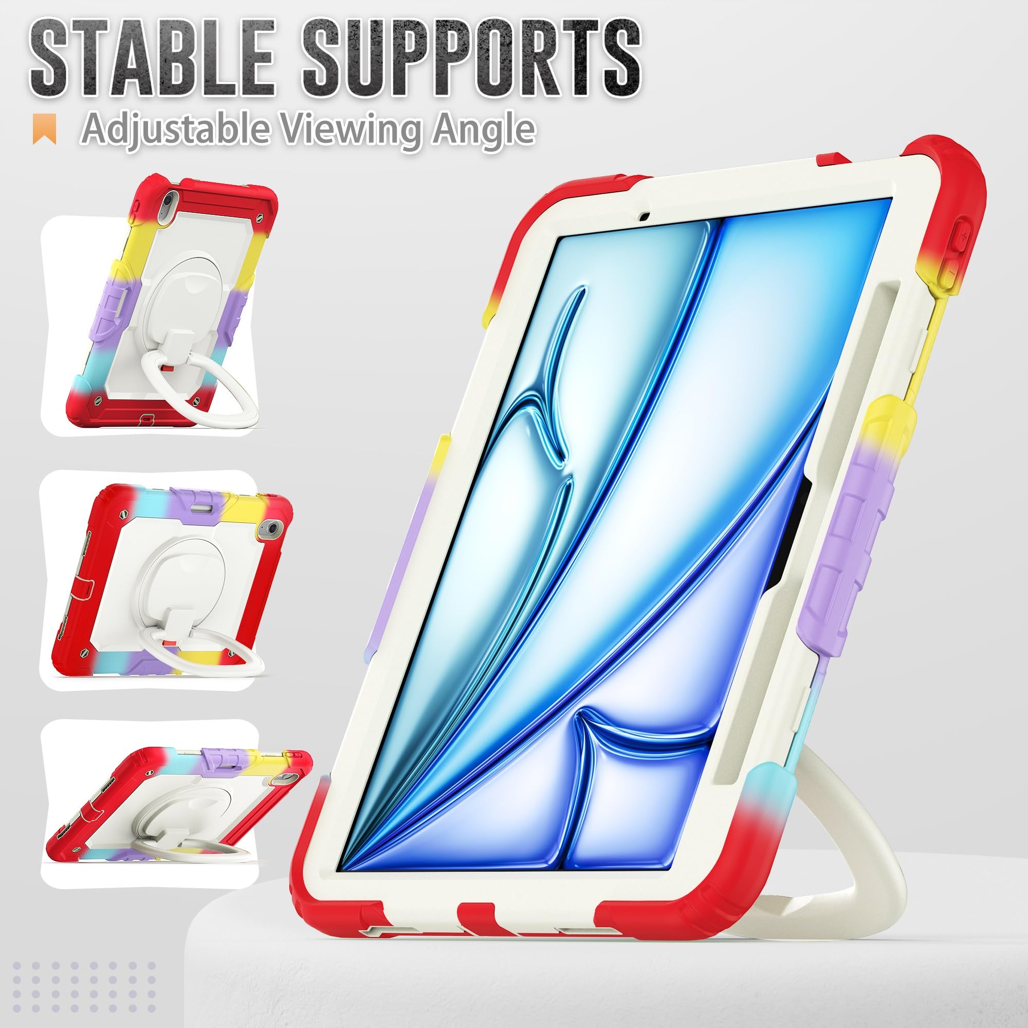 Kompatybilne z iPad Air 11 cali (M3) 2025 etui uchwytem na ołówek i ochraniaczem ekranu, pełne ochronne obrotowym silikonowym(Red 2)