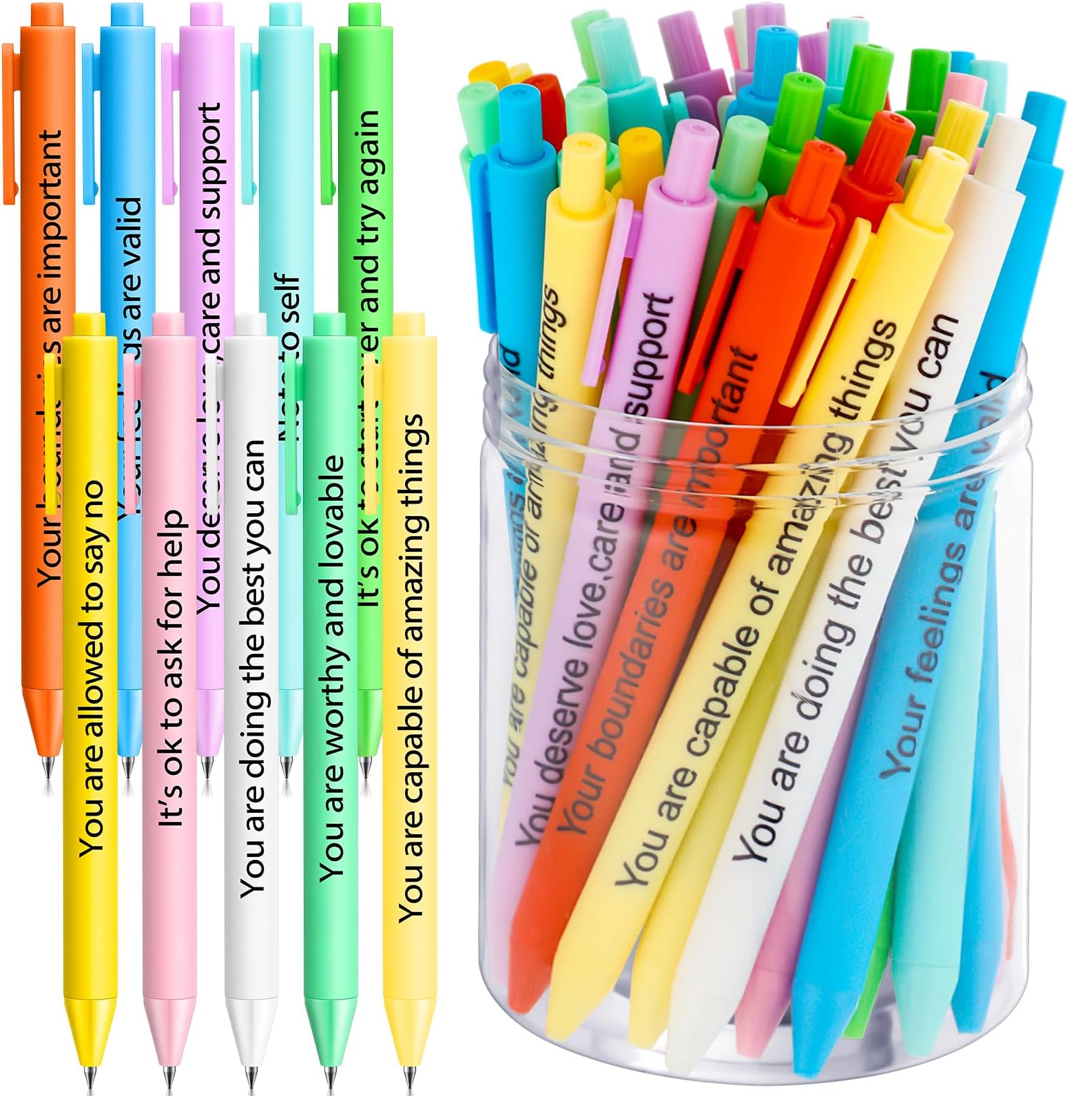 Crtiin 50 Pcs Gel Ink Pens Motivational Pen for Coworkers Inspirational Quote Pen Retractable Rolling Ball Smooth Writing for School Supplies Office Home (Stylish Color,Mental Health Reminders)