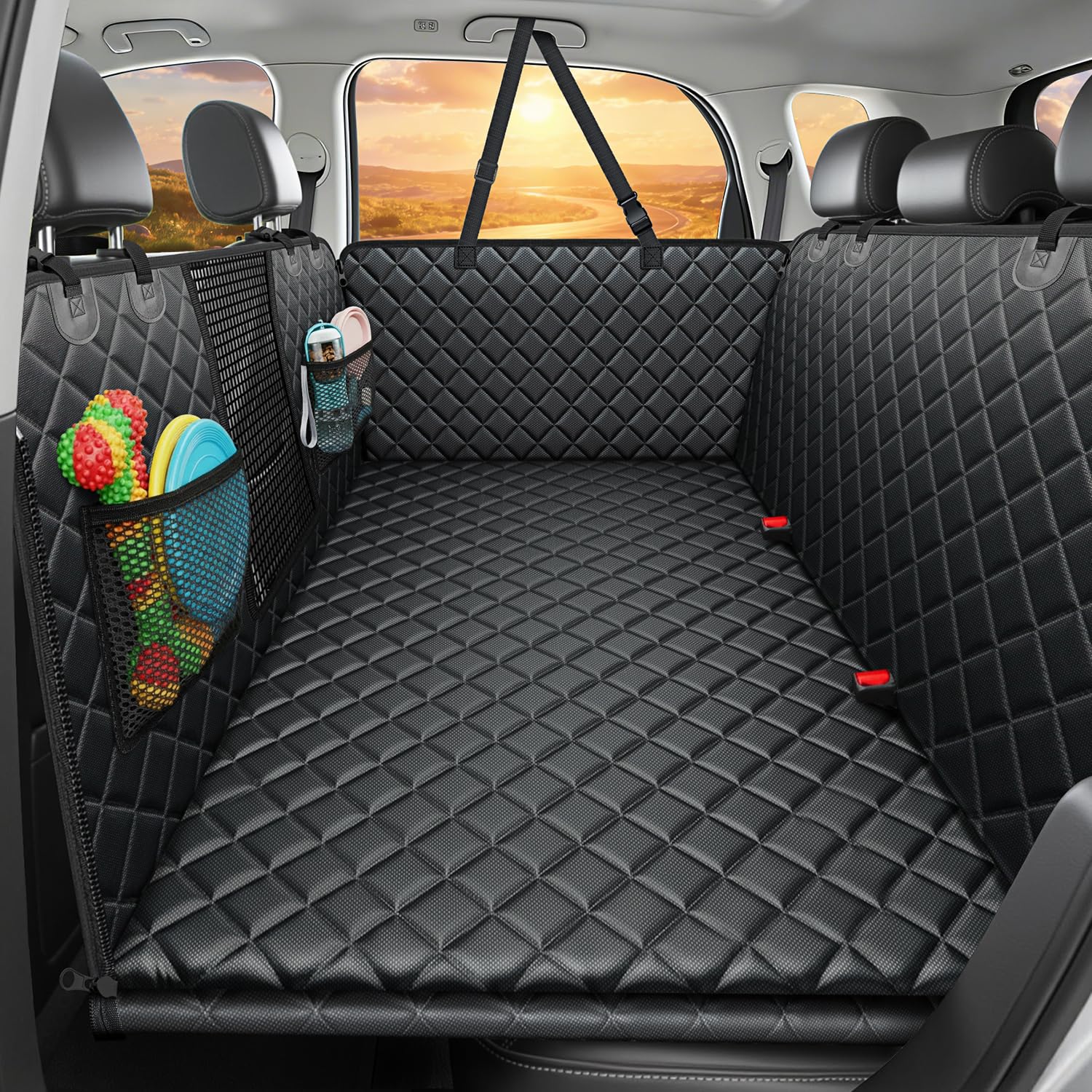 URPOWER 2026 Upgraded Back Seat Extender for Dogs - Large Hard Bottom Dog Car Seat Cover Holds 550lbs, Waterproof Dog Hammock Pet Bed with High-Density Foam Non-Slip Backseat Protector for Cars, SUVs