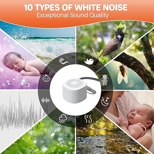 Miniatura 3 de FUNYKICH Máquina de sonido de ruido blanco de viaje con luz colorida, mini máquina de sonido portátil para bebés, adultos y niños con 10 sonidos,