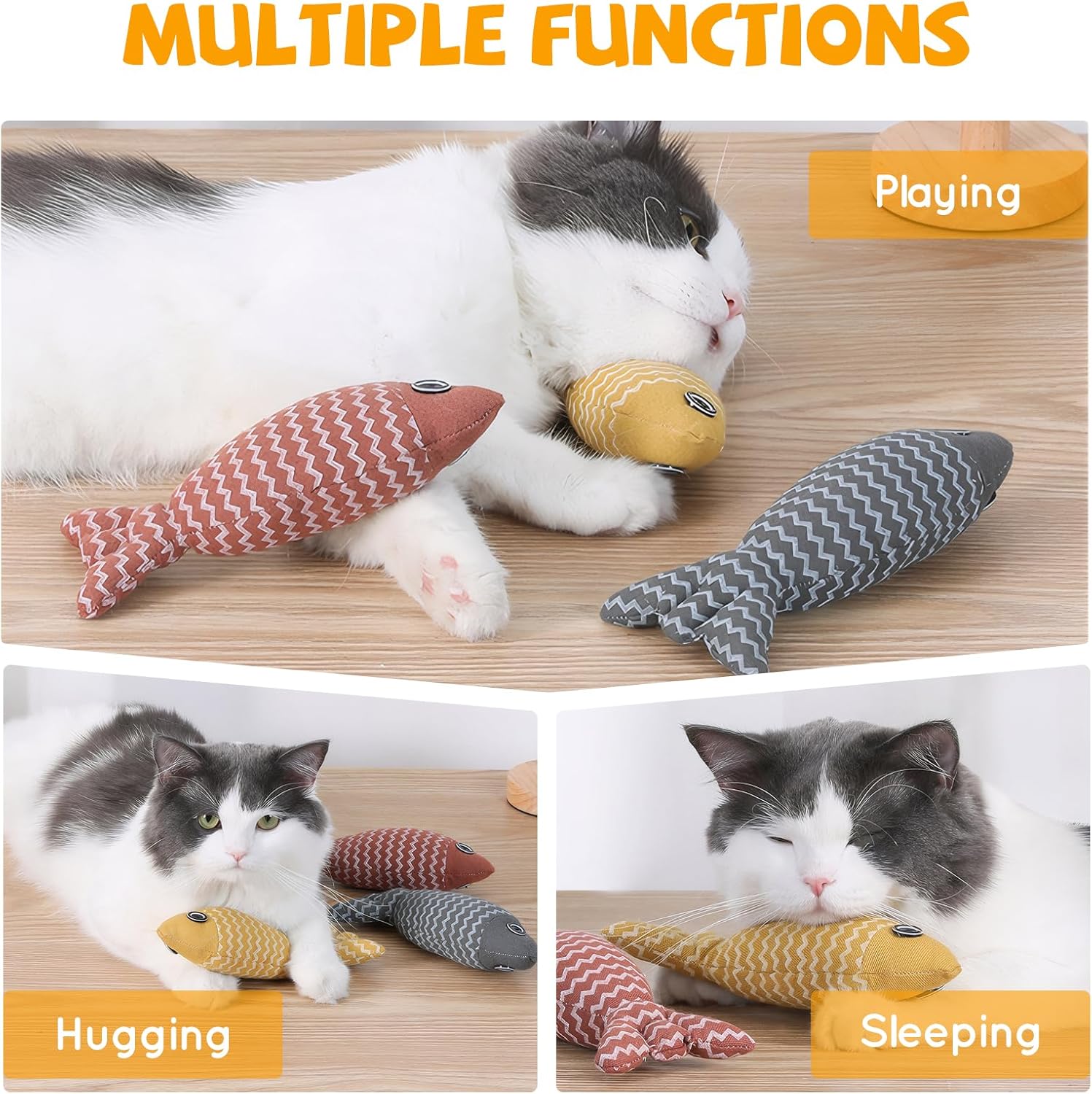 Kemowi 3pcs Catnip Toy, Fish Cat Toys For Indoor Cats Adult, Soft Linen Chew Toy, Kitten Teething Catnips Toy, 3 Color Fish Shaped Cat Interactive Toy, Red Navy Yellow 8 81 W8avSTvL. AC SL1500