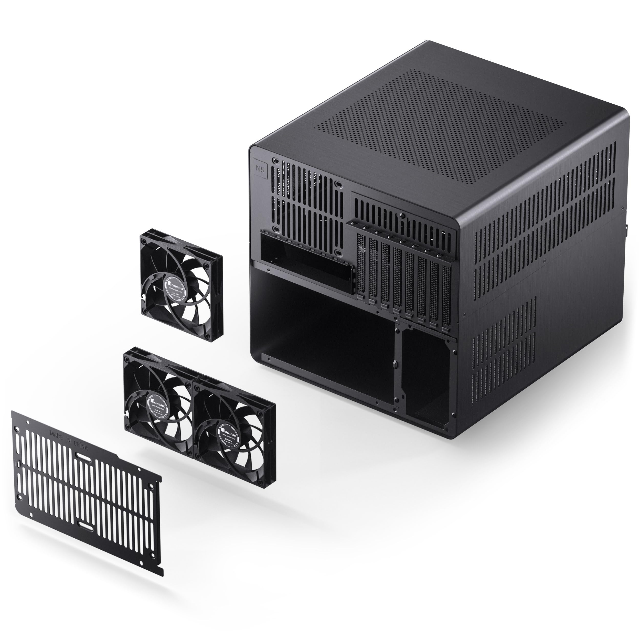 Jonsbo N5 NAS Case – Case a cubo E-ATX con spazio per 16 unità, 8 slot, design a rete, finitura in legno, USB-C, ideale per NAS e workstation, nero