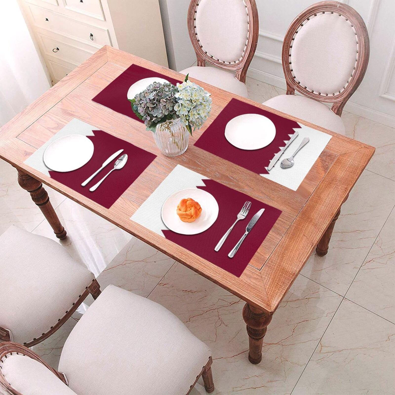 Juego De 8 Manteles Individuales con Estampado De La Bandera De Catar Resistentes Al Calor Antideslizantes Lavables Y De PVC para Casa Y Restaurante 45X30Cm