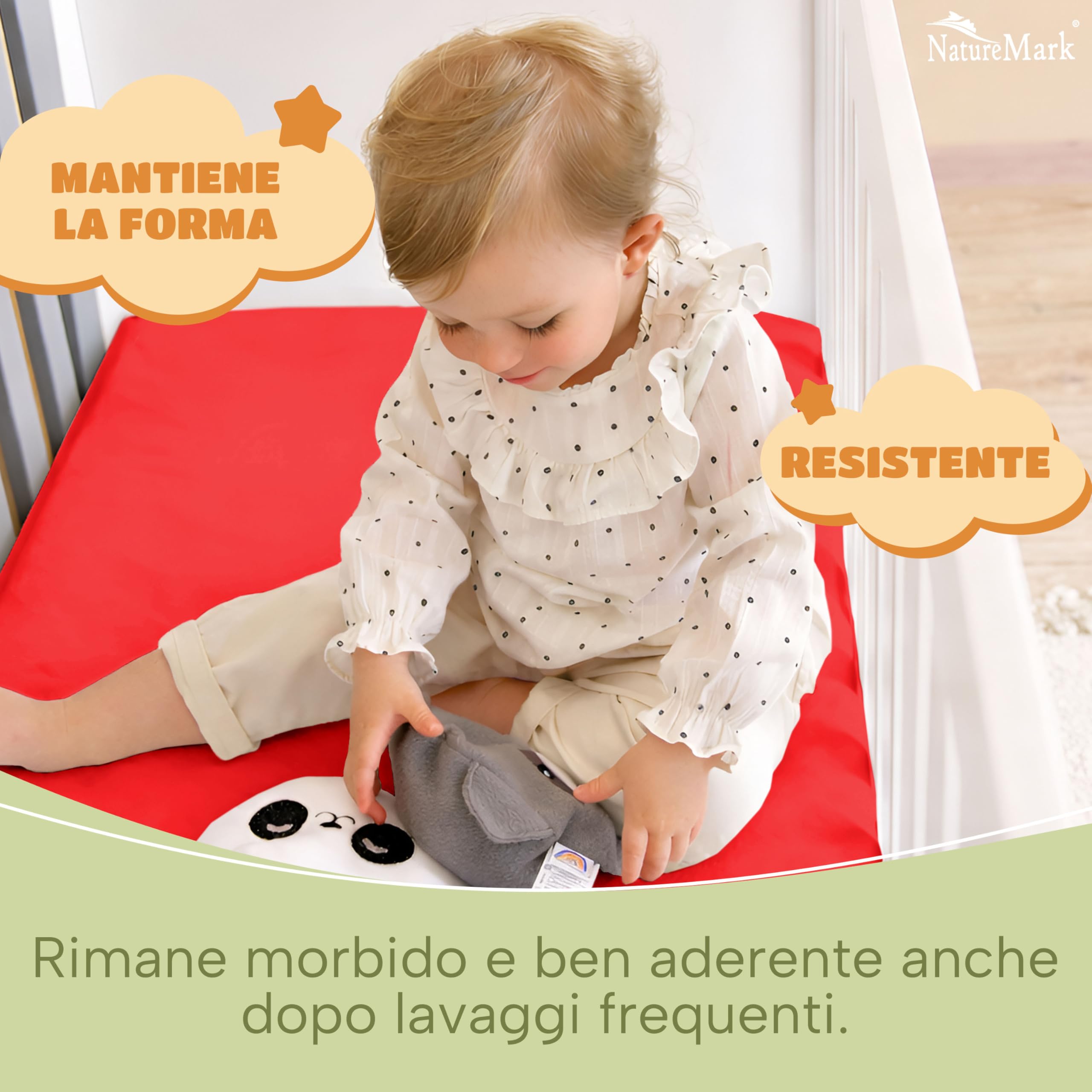 NatureMark Lenzuolo con angoli elasticizzati per bambini, 70 x 140 cm, morbido jersey, 100% cotone, set da 2 per culla e culla, rosso