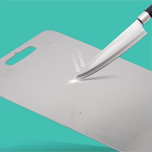 Miniatura 8 de Tabla de cortar de acero inoxidable, paquete de 3 tablas de cortar higiénicas y resistentes a los arañazos para cocina con alfombrilla