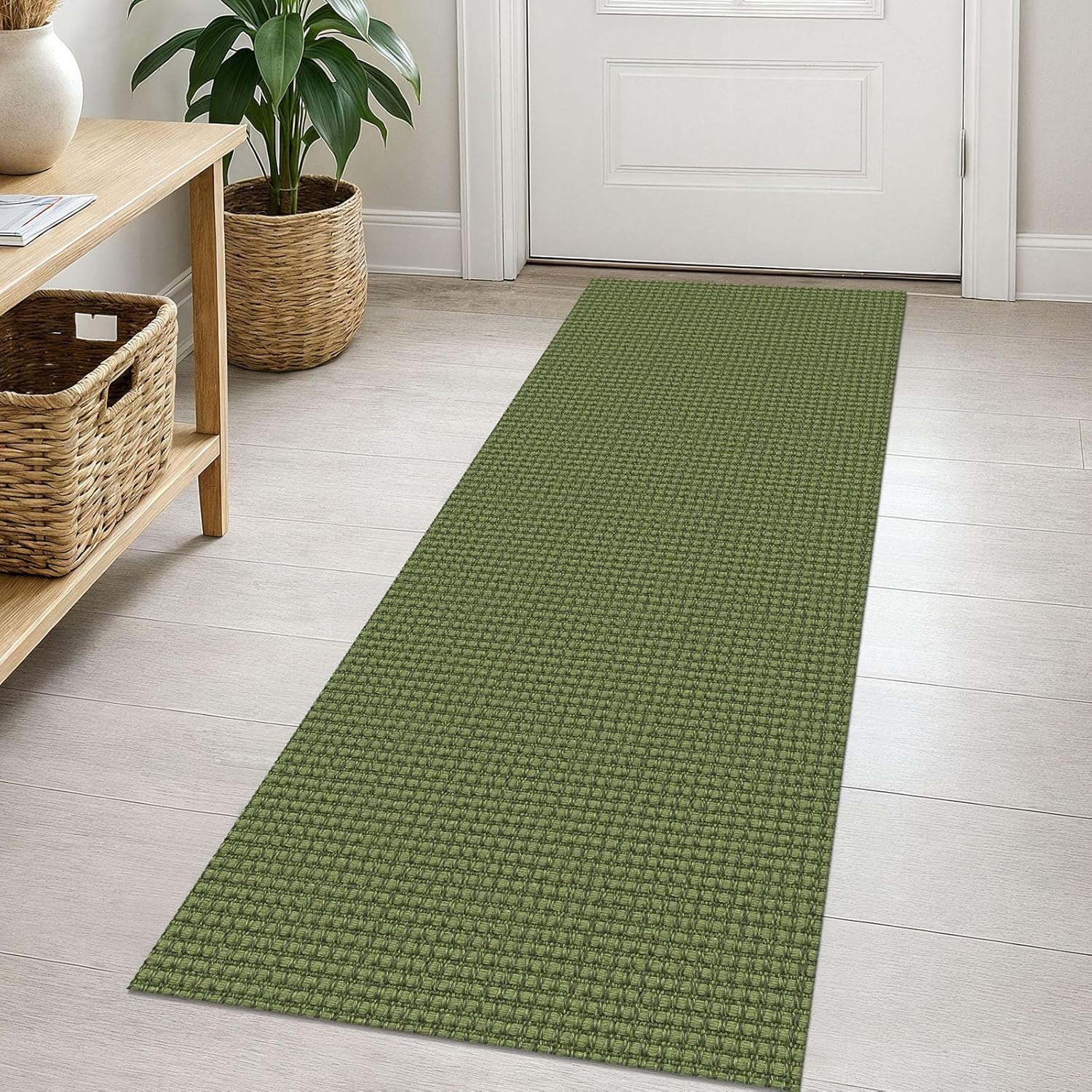 EARTHALL Woven Washable Runners for Hallways Cotton Non Slip Rubber Backed Kitchen Runner Braided Indoor Floor Carpet for Entryway, Hallway, Kitchen, Bedroom, Green Green
