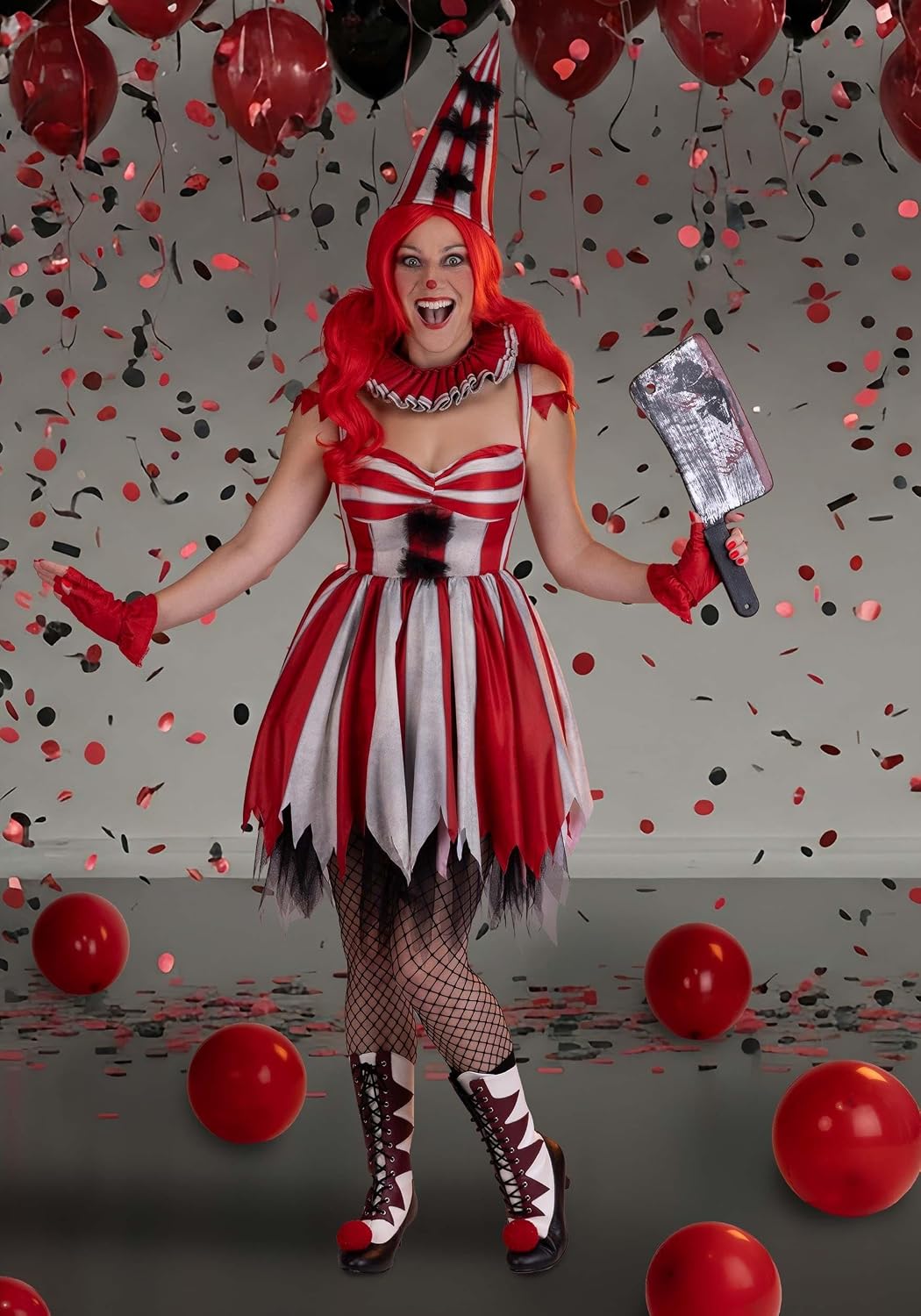 Fun Costumes Womens Sinister Clown Halloween Costume | Adult Scary Circus Outfit With Dress, Collar, Hat, and Gloves