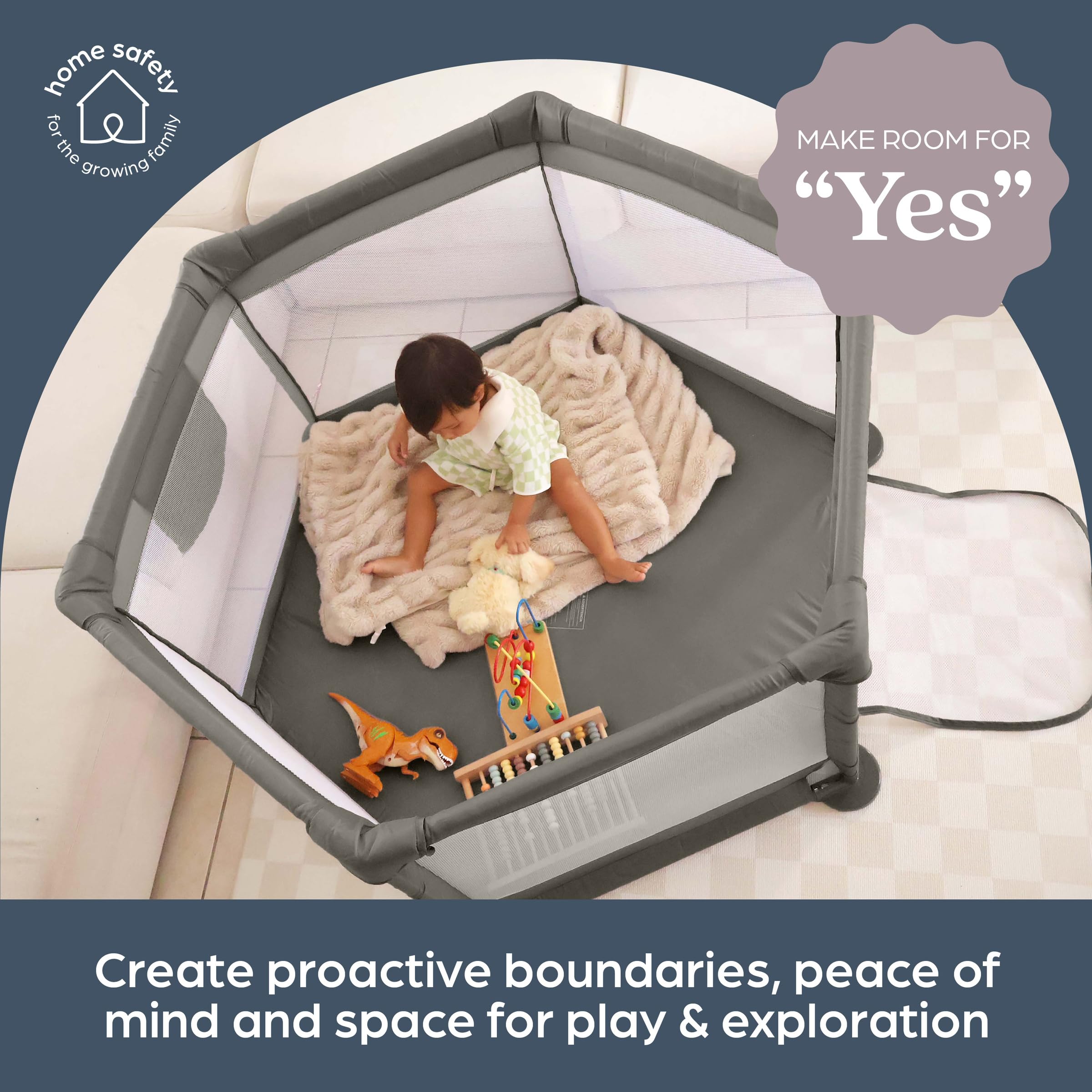 Dreambaby Box Explore Deluxe in tessuto grigio talpa con lati imbottiti, facile da montare, box per bambini e neonati, recinto da gioco, tessuto a rete traspirante, porta con cerniera