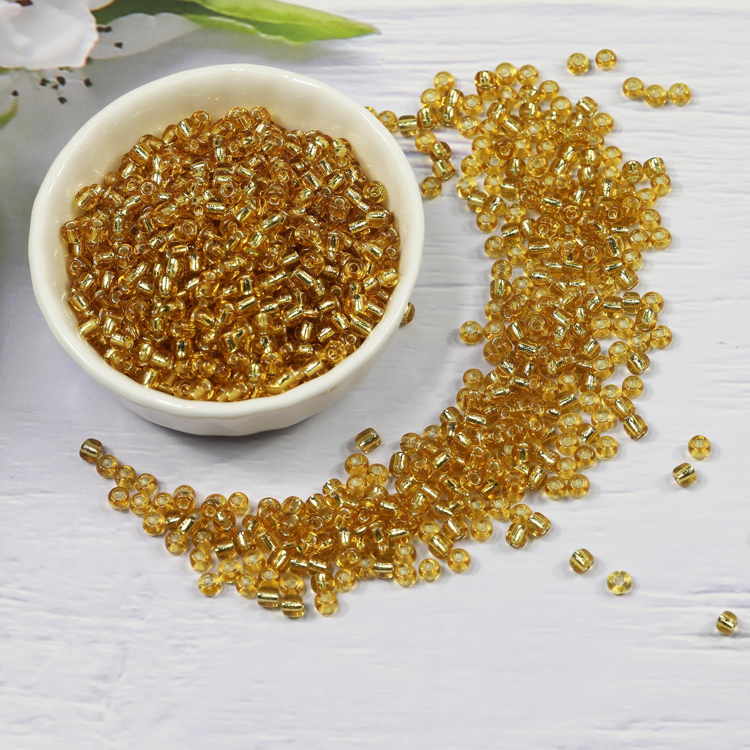 Tibaoffy Transparent Gold Silver Lined Glass Beads Size 6/0 4mm for Jewelry Making (Total About 100g Approx 1200pcs) - Image 2