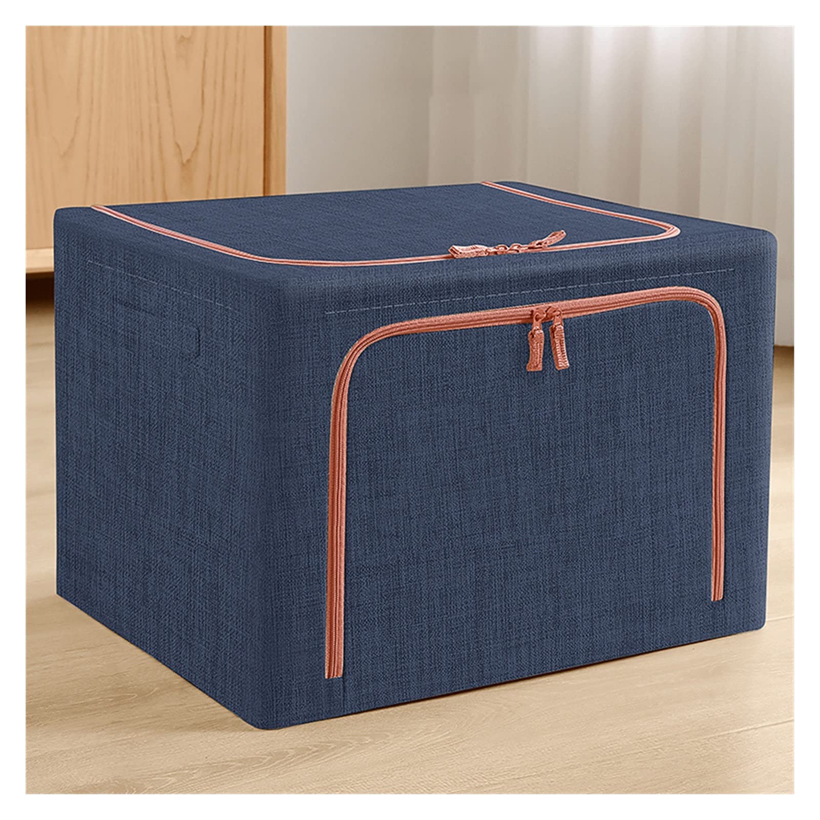 YWMEAC Stackable Closet Storage Boxes Organizing, Double Door Fabric Storage Boxes Organiser with Zippe/Deep Blue/55L