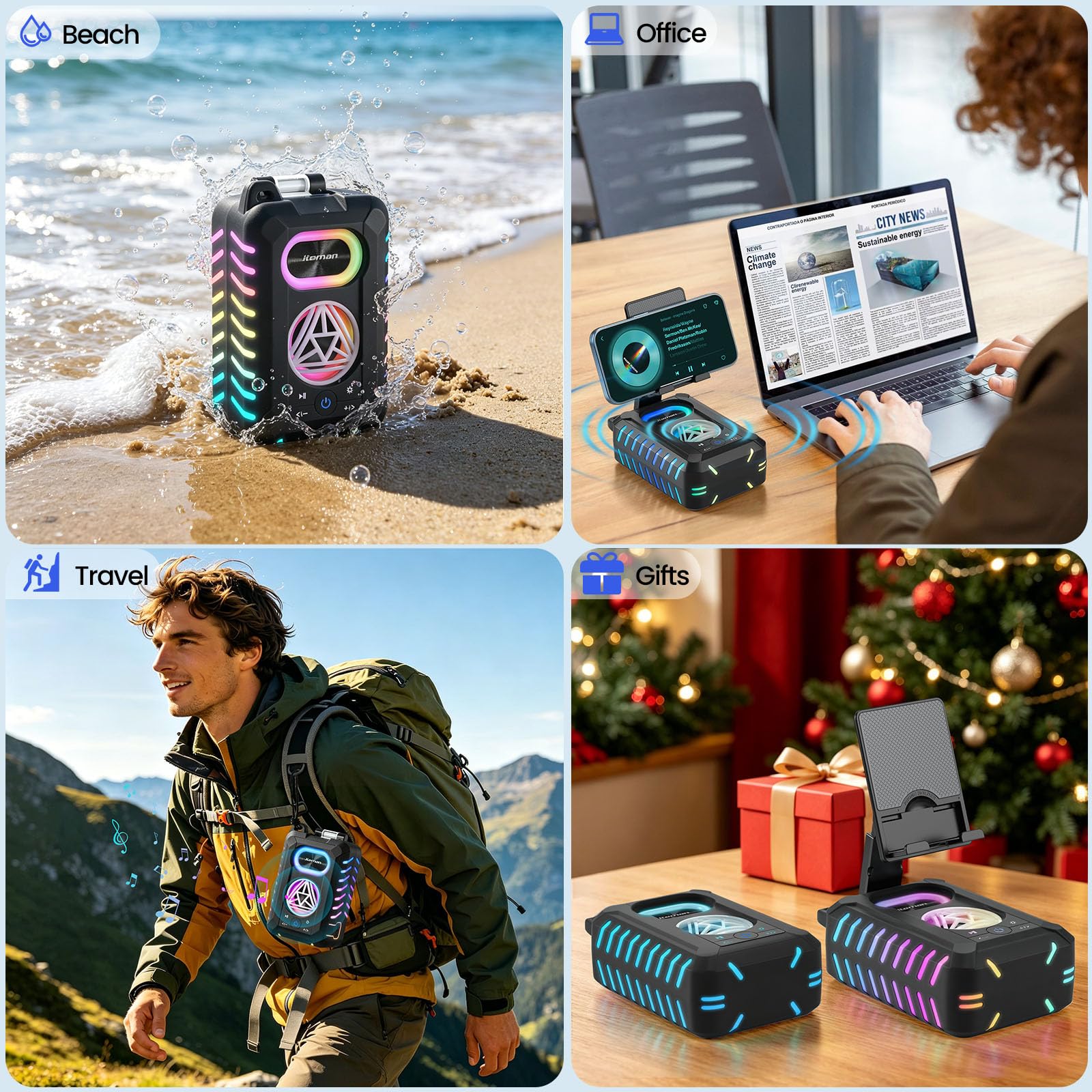 JTEMAN Altoparlante Bluetooth impermeabile IP67 con supporto per telefono