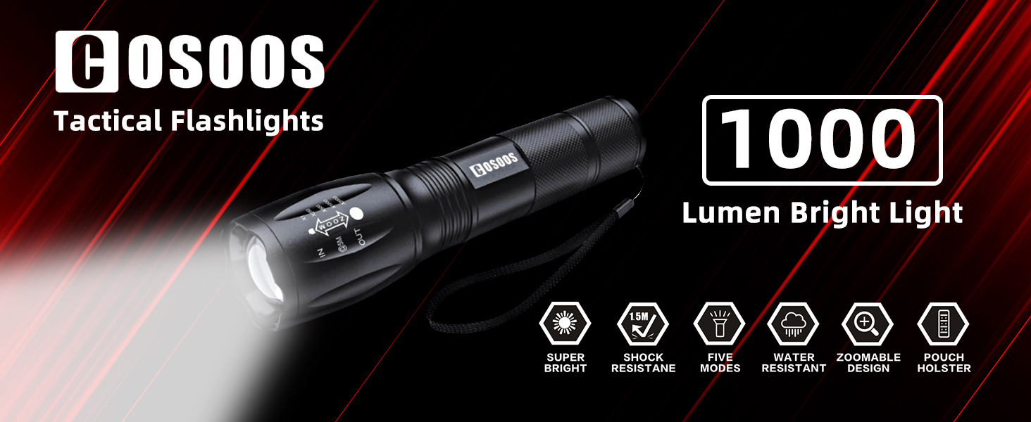 Confezione Da 2 Torce Tattiche LED 2000 Lumen, Con Zoom E 6 Modalità, Impermeabili, Per Campeggio Ed Emergenze