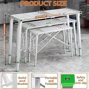 Adjustable Work Platform 1000LBS Folding Scaffolding Bench