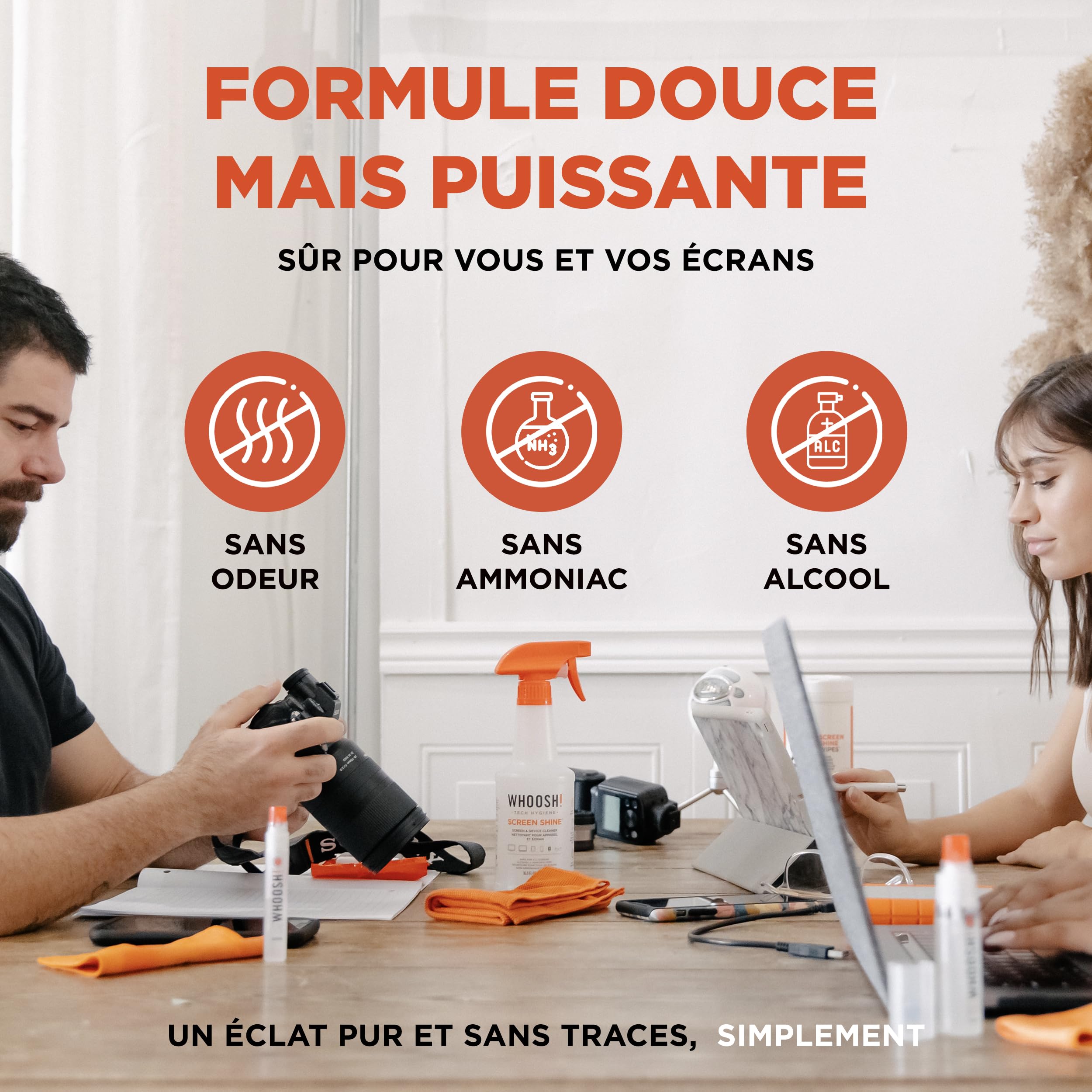 WHOOSH! Nettoyant d’écran OLED Pro - 500 ML avec Chiffon en Microfibre pour téléviseurs, écrans LCD et LED - sans Traces, sûr et Non Toxique - Idéal pour Une Utilisation à la Maison ou au Bureau