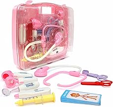 Chanak Premium Doctor Briefcase for Kids with LED Light Instruments - Pretend Play Set for Above 3 Years - 9 Piece Kit for Boys & Girls (Transparent Pink)