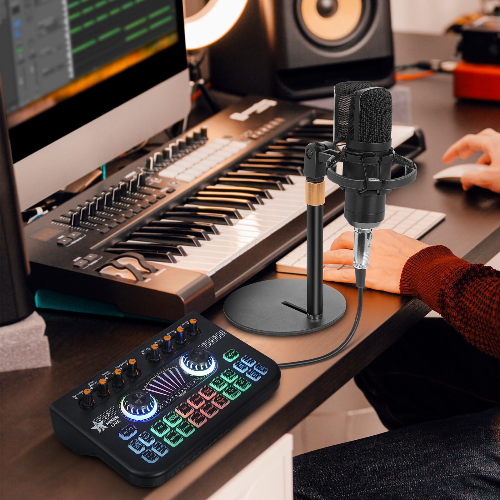 POPETPOP Mixer Audio Professionale per Podcast e Gaming Scheda Audio Stereo, Costruzione Robusta in Metallo e Plastica, per Setup di Streaming e Registrazione