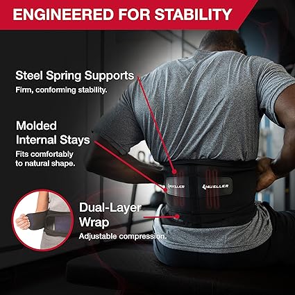 MUELLER Sports Medicine Lumbar Back Brace with Removable Pad,Upper Lower Back Pain, Relief & Support